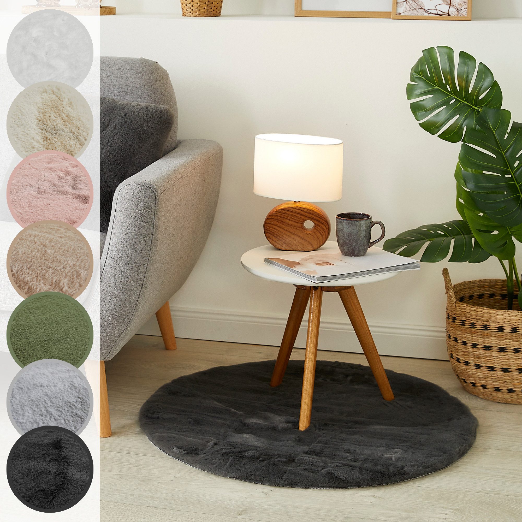 LUXOR living Fellteppich Novara, rund, Höhe: 30 mm, Kunstfell, Kaninchenfell-Haptik, besonders weicher Hochflor