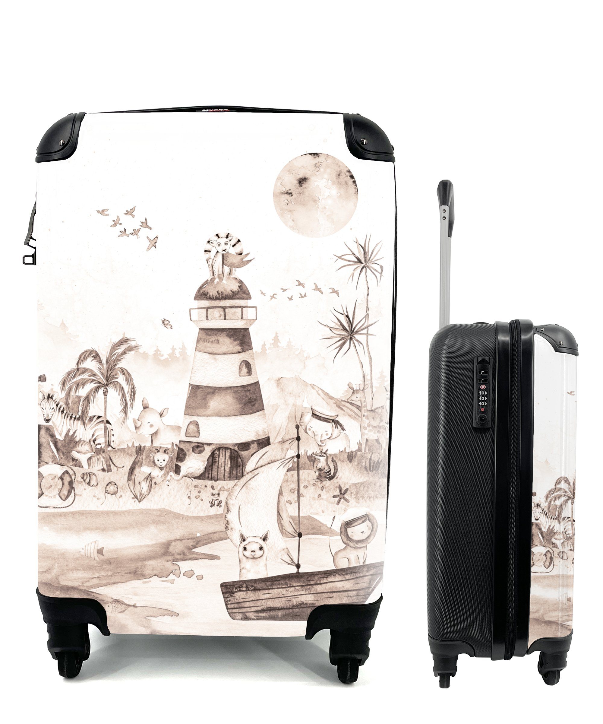 Alpaka Handgepäckkoffer 4 rollen, für Strand Rollen, mit - Kinder Ferien, Reisekoffer Meer - Leuchtturm - - Reisetasche Tiere, Trolley, MuchoWow - Handgepäck