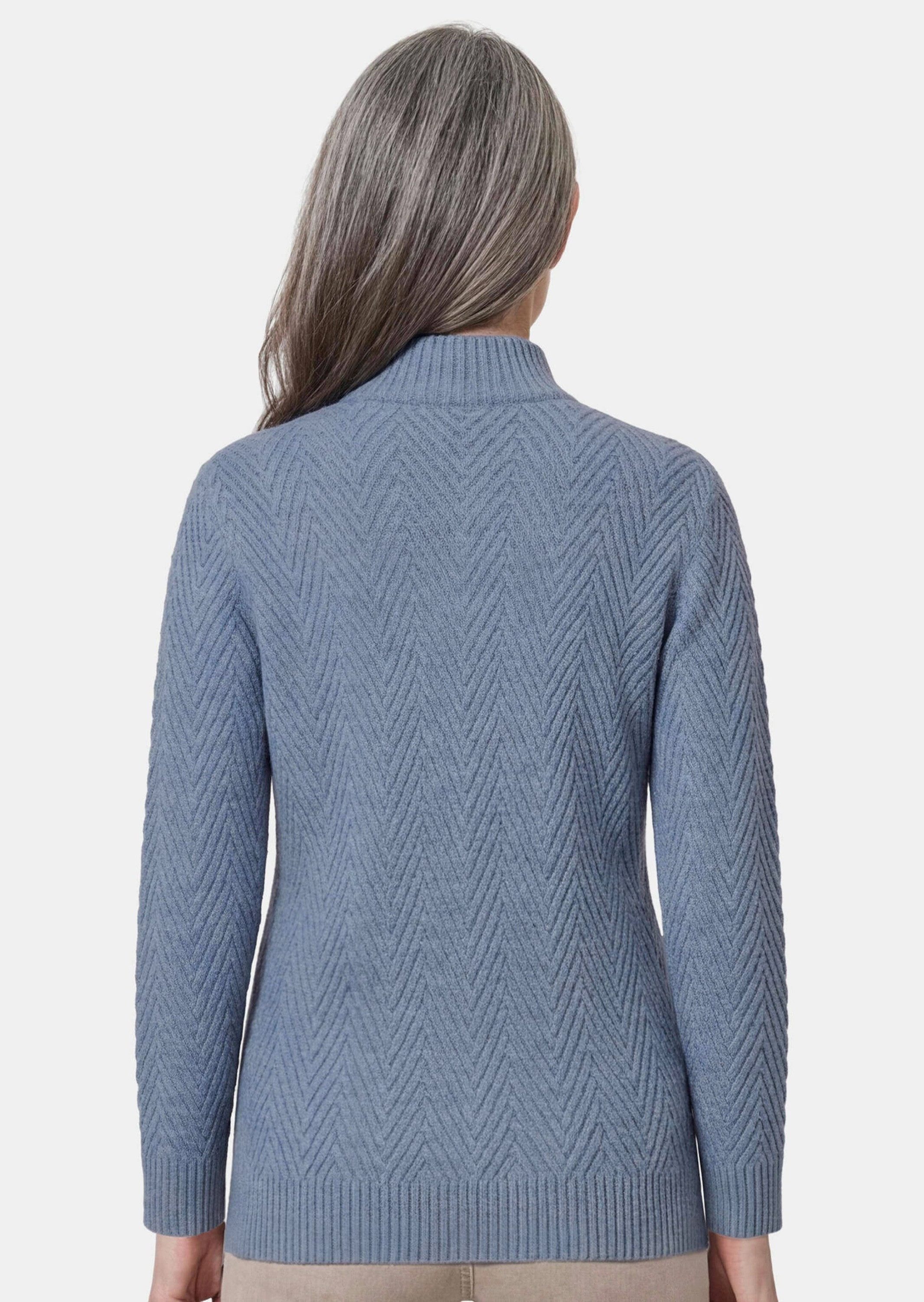 GOLDNER Strickpullover Troyer-Pullover mit Reißverschluss Warmer Strickpullover mit Zickzack-Strick, Stehkragen und Merinowolle