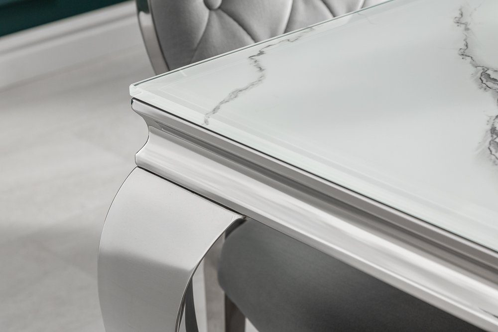 riess-ambiente Esstisch MODERN BAROCK 180cm grau / weiß (Einzelartikel, 1-St), Marmor-Design · Glasplatte · Edelstahl-Beine · bis 8 Personen – Bild 5 von 5