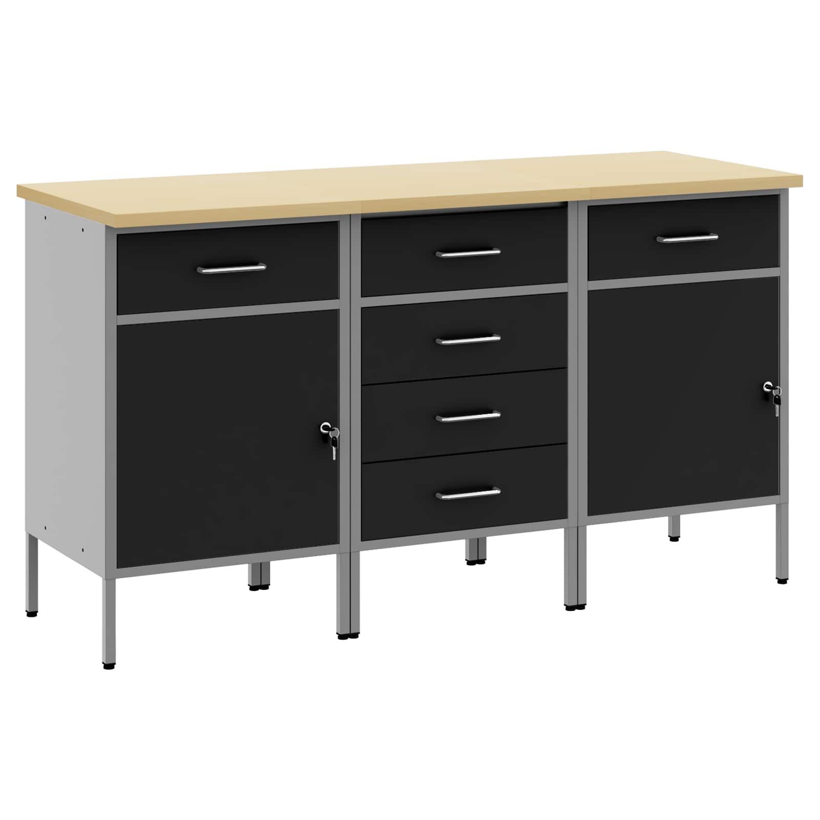 Werkzeugschrank Werkbank mit Schubladen 3 pcs Schwarz und Grau 150 x 55 x 85 cm