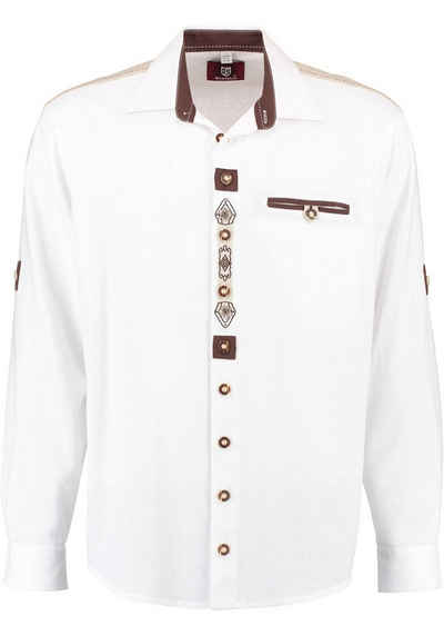 OS-Trachten Trachtenhemd Fihud Langarmhemd mit Edelweiß-Stickerei auf der Knopfleiste