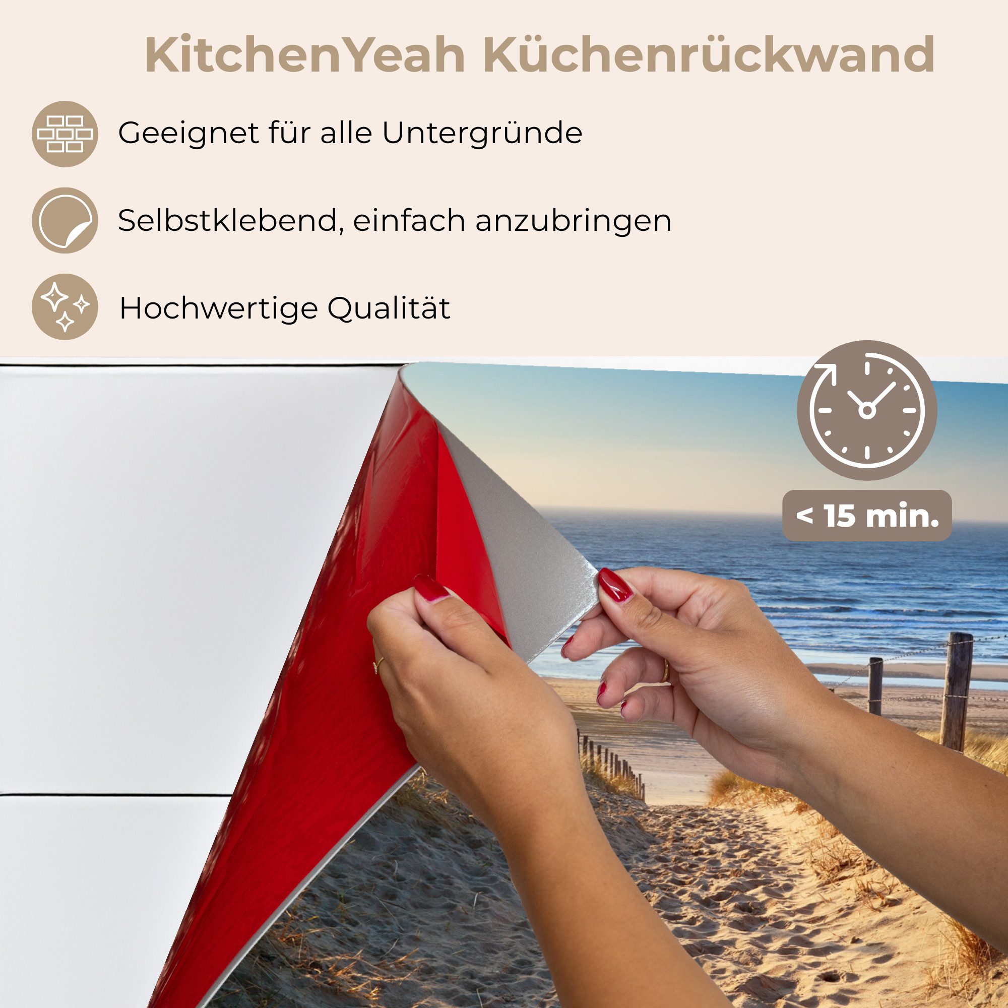 KitchenYeah Küchenrückwand selbstklebend Strand - Meer - Niederlande - Dünen - Sonne, (1-tlg), Spritzschutz, Küche, Rückwand, Küchenwand, Küchenfront, 80x60 cm – Bild 5 von 5