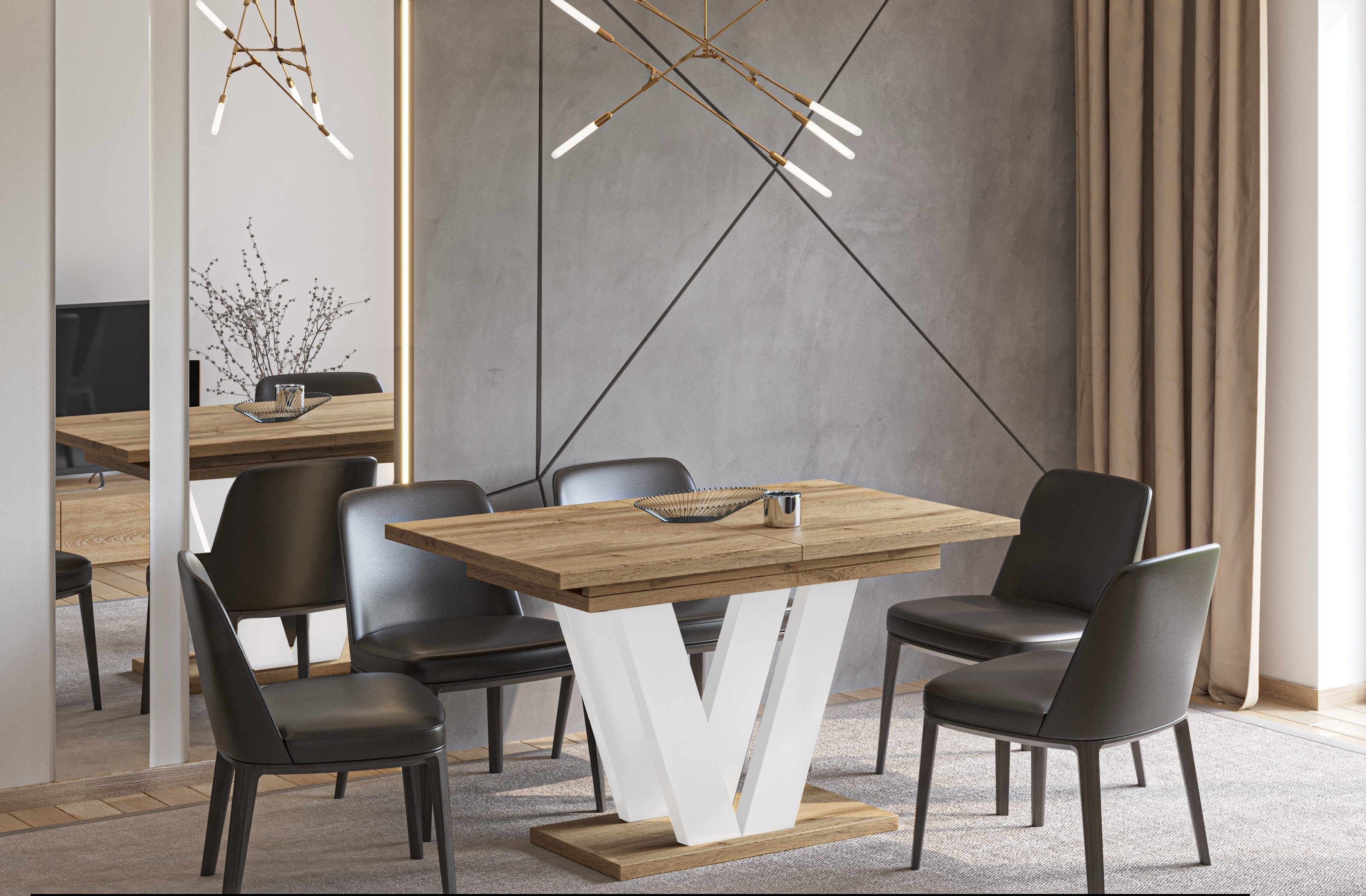 Endo-Moebel Säulen-Esstisch "Lara White" 130-210cm ausziehbar erweiterbar, günstig online kaufen