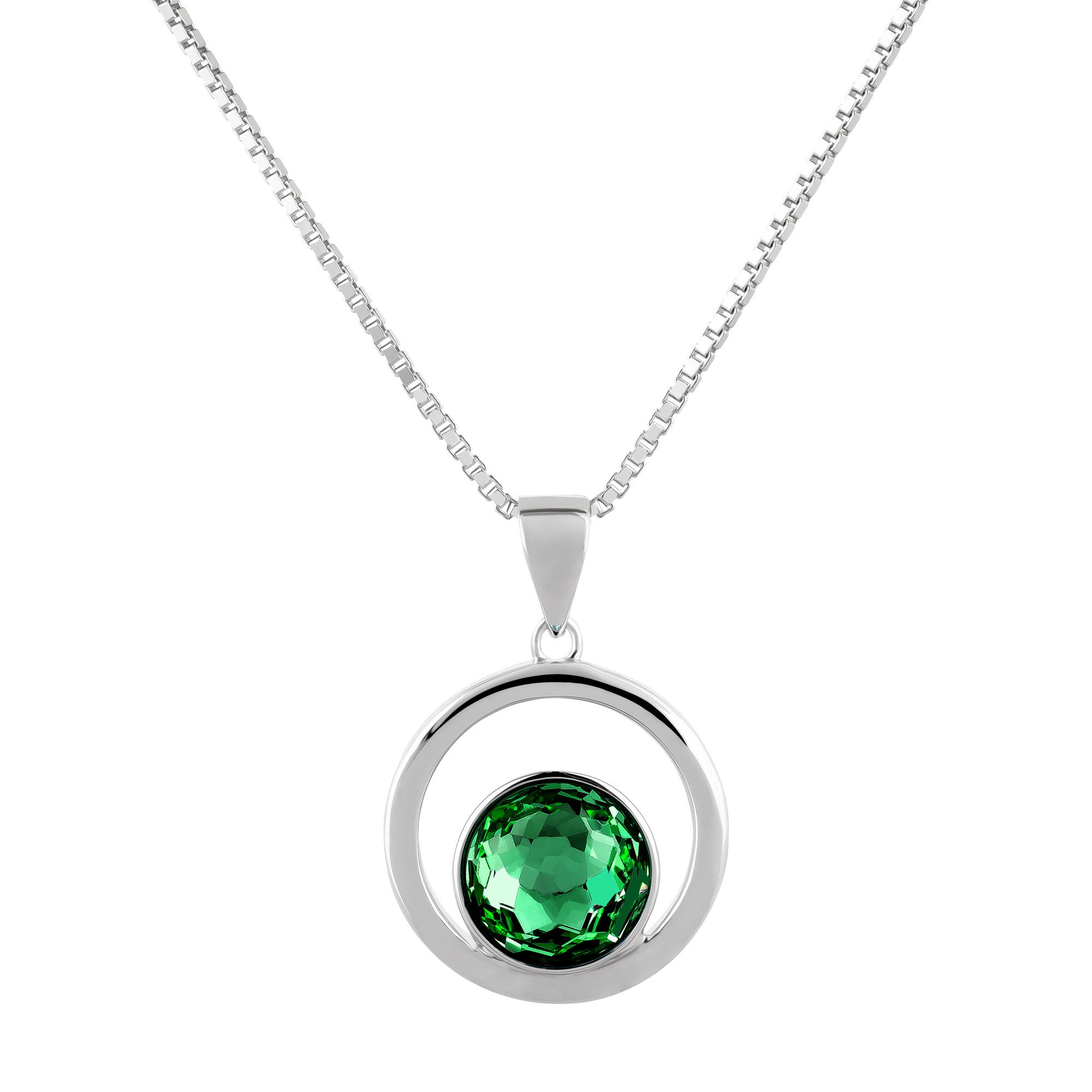 Schöner-SD Kette mit Anhänger Runder Anhänger mit Kristall und 925 Silber Halskette 45cm, mit Markenkristall