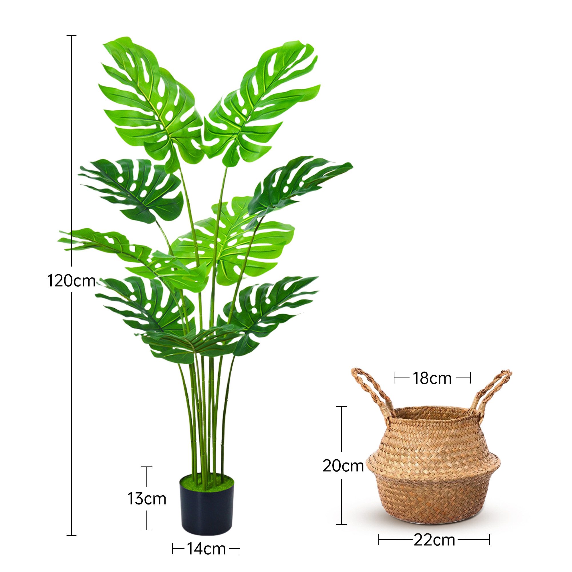 Kunstbaum Kunstpflanze groß Monstera Künstliche Pflanze, 120 cm/160 cm, wie echt Monstera, SEHAUSEU, Höhe 120 cm