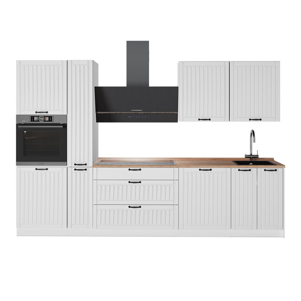 Vicco Küchenzeile Fame-Line, Weiß Landhaus/Weiß, 310 cm, AP Eiche