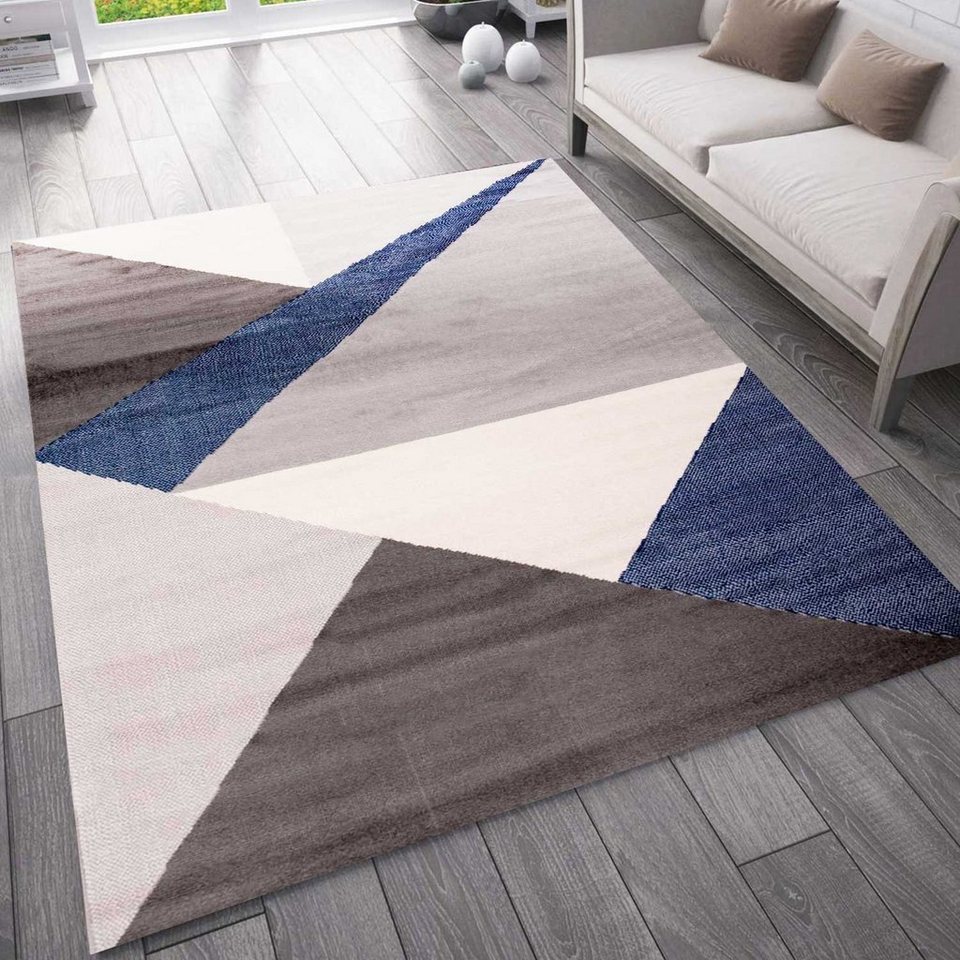 Teppich Geometrisches Muster Blau, Vimoda, Rechteckig, Höhe: 5 mm,  Wohnzimmer, Flur, Modern