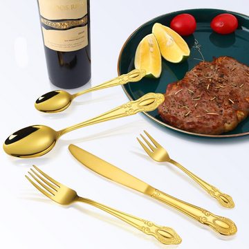 KingLux Besteck-Set 40teilig Elegant Besteck Set 8 Personen Edelstahl poliert glänzend (40-tlg), 8 Personen, Edelstahl