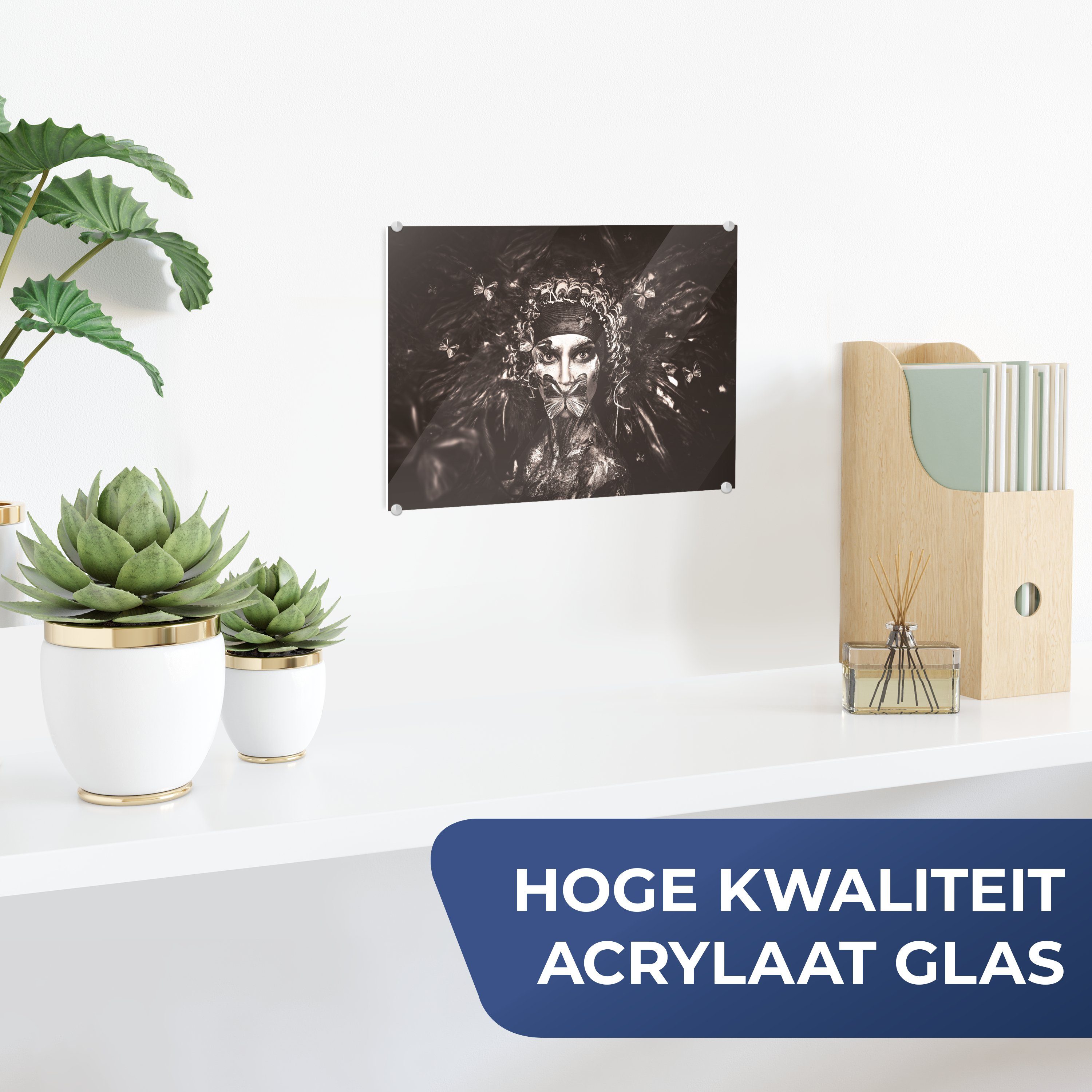Acrylglasbild Glas auf auf - Wandbild - - St), Bilder Glas - Foto - bunt Weiß MuchoWow Glasbilder Schwarz Frau - (1 Luxus, Wanddekoration
