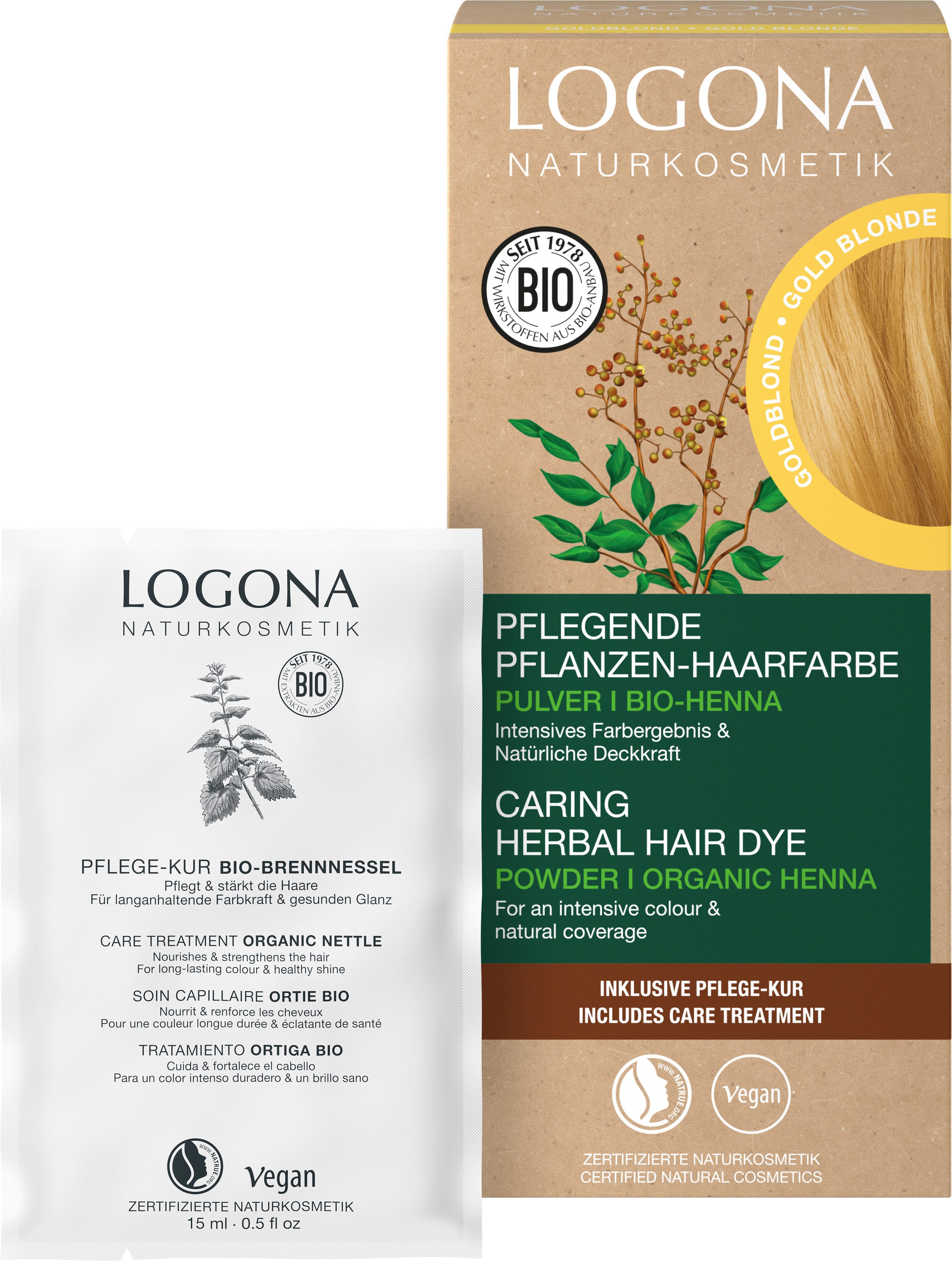 LOGONA Coloration PFLANZEN-HAARFARBE PULVER, für alle Haartypen, mit kochendem Wasser anrührbar, vegan