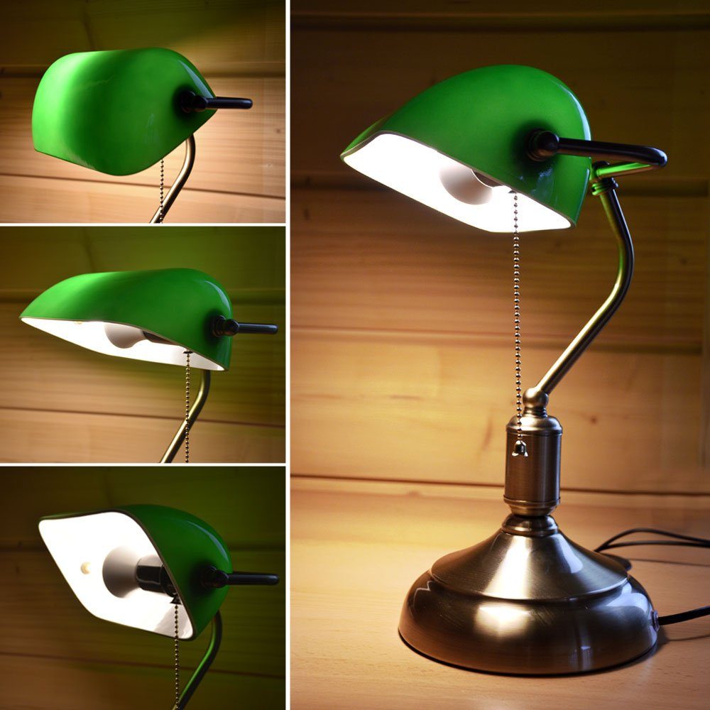 etc-shop LED Tischleuchte, Leuchtmittel nicht inklusive, Bankerlampe mit Lampenschirm – Retro Tischlampe Schreibtischlampe