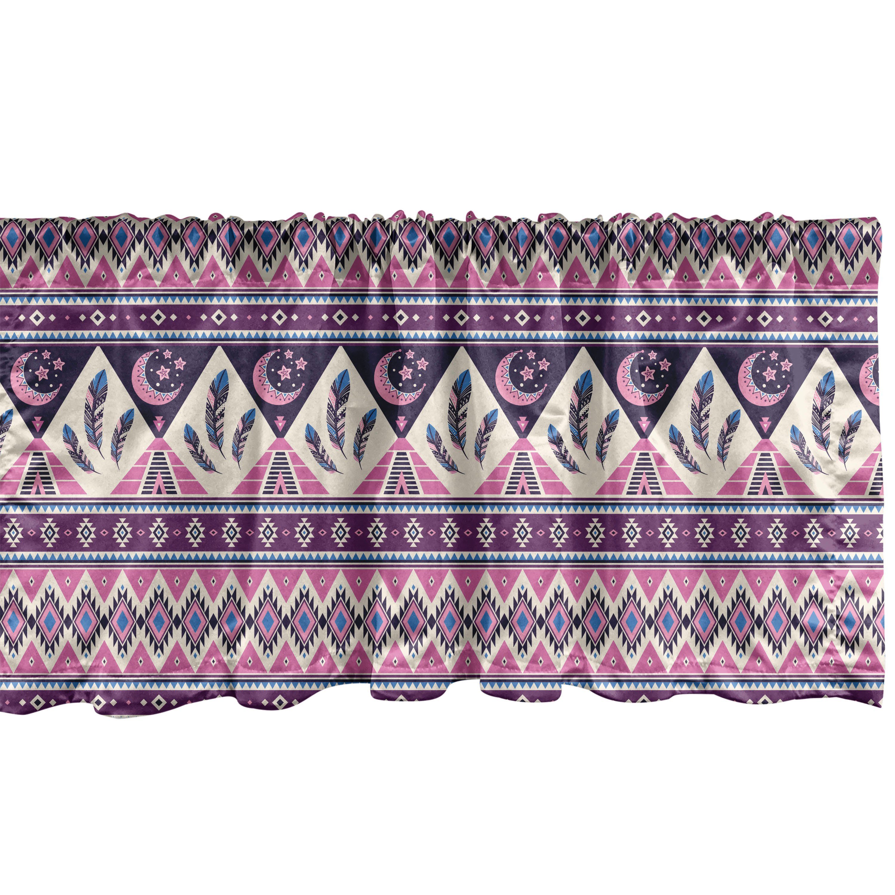 Scheibengardine Vorhang Volant für Küche Schlafzimmer Dekor mit Stangentasche, Abakuhaus, Microfaser, Aztekisch Nordic Nächtliche Zusammensetzung
