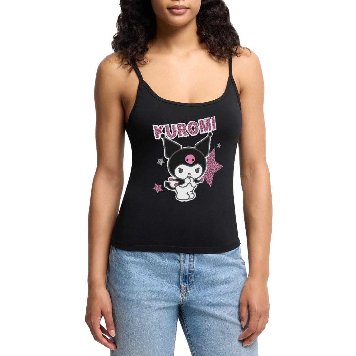 Spreadshirt Spaghettitop Kuromi Mit Schriftzug Leo Stil Frauen Premium Organic Top mit Spaghett (1-tlg)