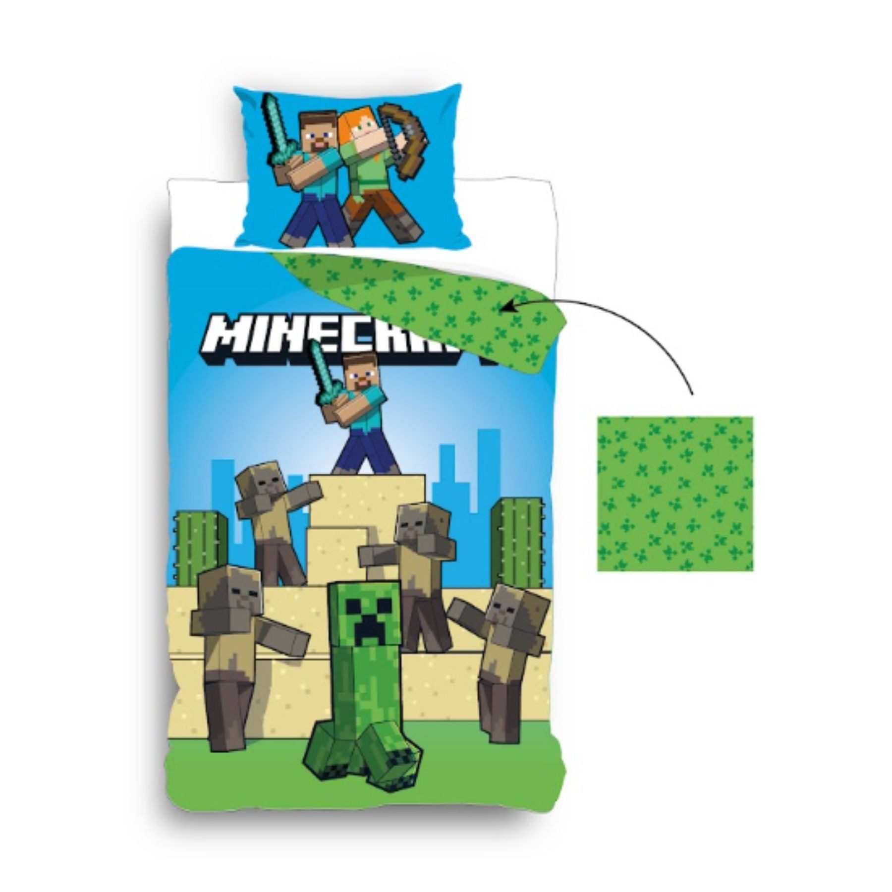 Minecraft Bettwäsche Kuscheliger Bettbezug 140x200 cm + Kissenbezug 60x70 cm, Mikrofaser