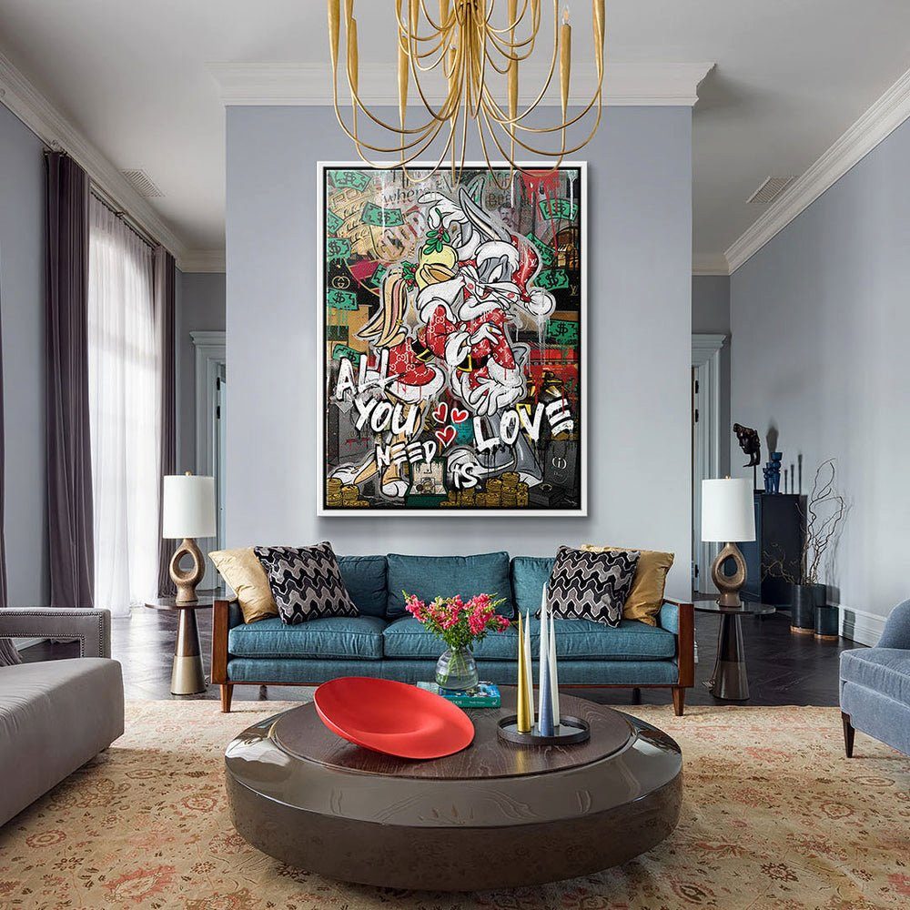 Lovely xmas silberner Art all Geld you Rahmen Pop Leinwandbild limitiert Leinwandbild, DOTCOMCANVAS® Bunny limited