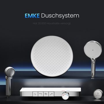 EMKE Duschsystem Brausegarnitur mit Thermostat Bluetooth-Steuerung Entwässerung, Höhe 113 cm, 4 Strahlart(en), Regenduische, Kinderdusche, Bluetooth, Chrom