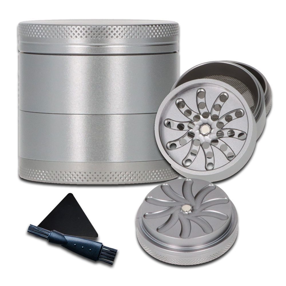 Coumo Grinder XL Grinder Vortex, Helix Mahlwerk, 4-teilig, Aluminium Grau