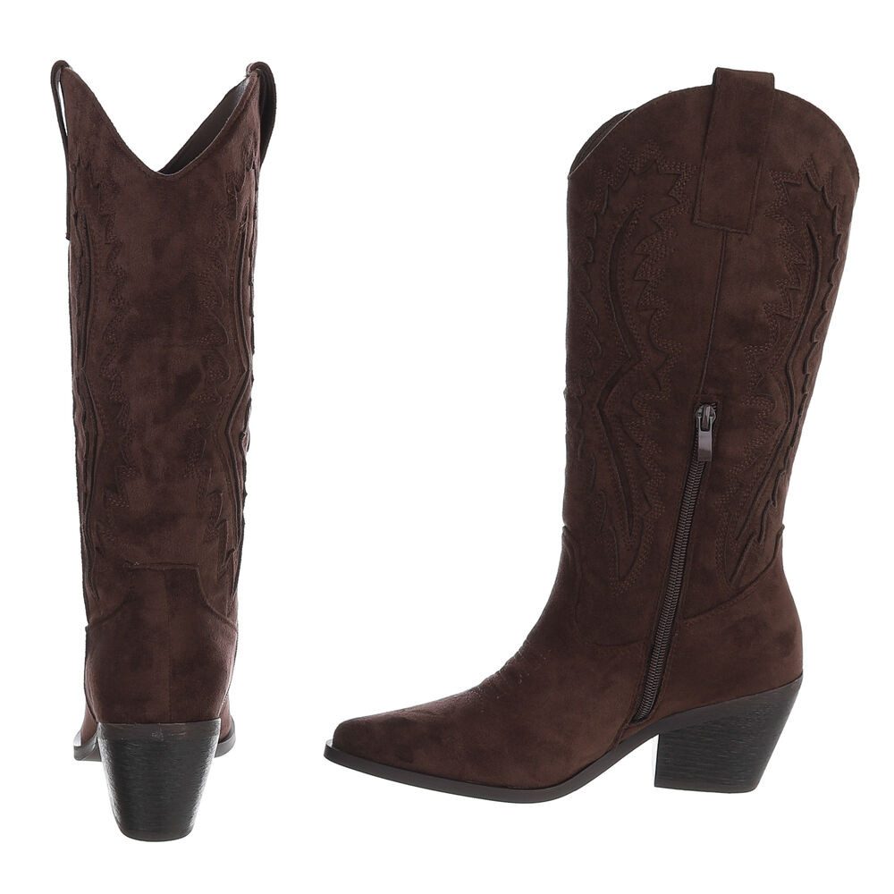 Ital-Design Damen Cowboystiefel mit Blockabsatz und Prägung Westernstiefel (92002499) Blockabsatz Stiefel in Braun – Bild 5 von 5