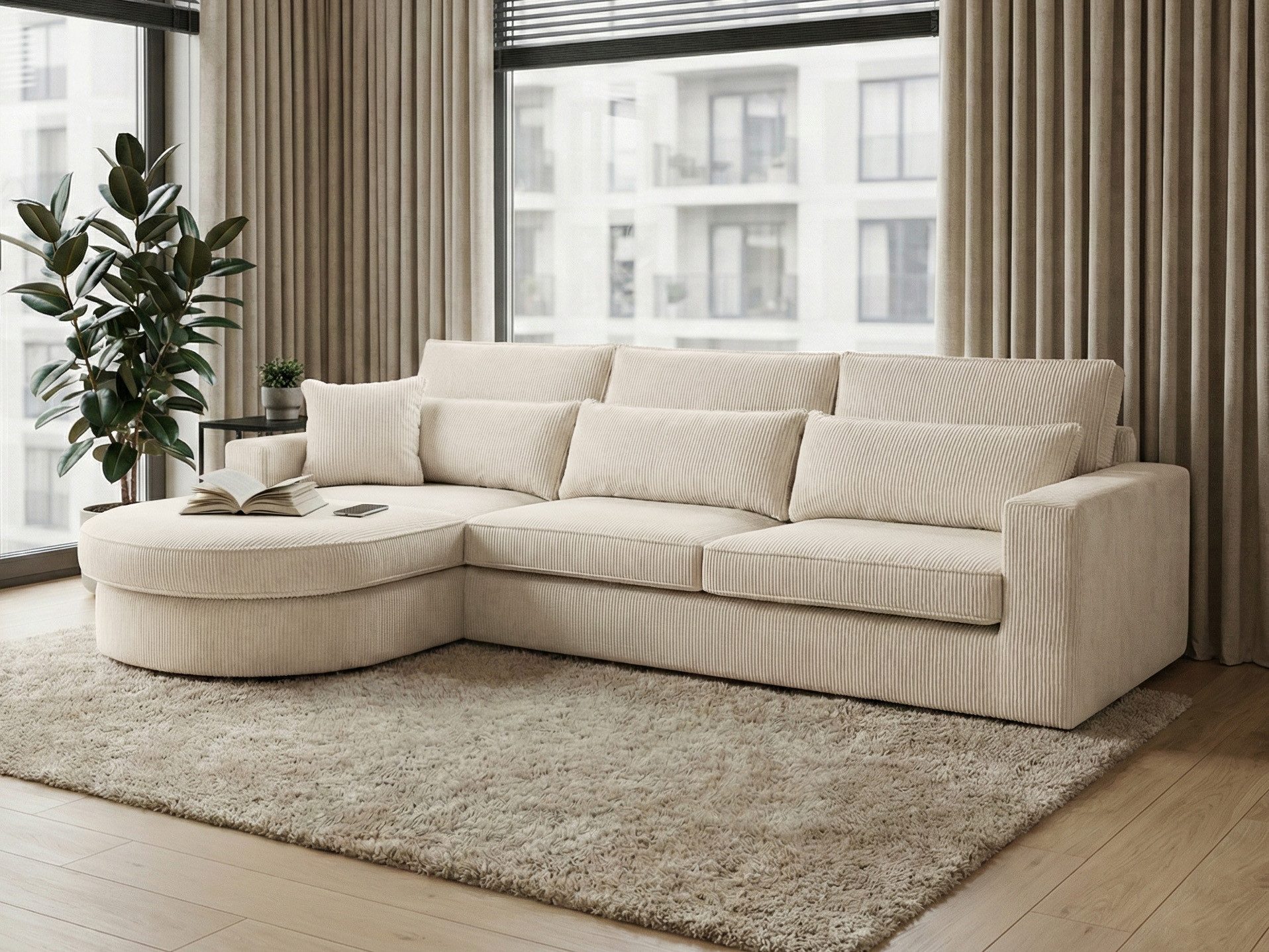 Beautysofa Ecksofa Pablo mit abgerundeter Ottoman, Polsterecke im modernen Design, viele Farben, mit Kissen