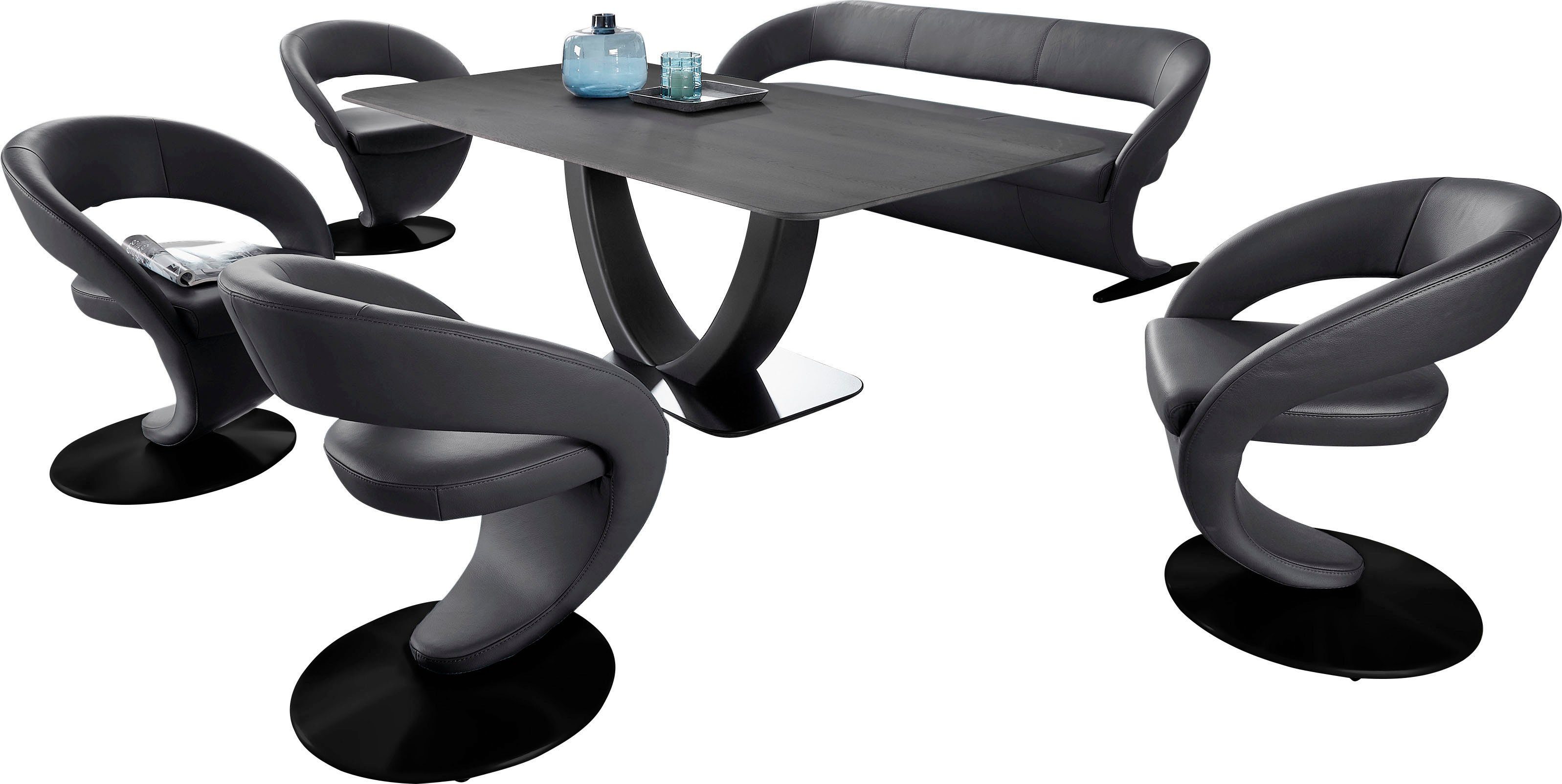 K+W Komfort & Wohnen Essgruppe (Set), Tischplatte und 180x90cm, in Tisch 4 Wildeiche Wave, Design-Drehstühlen