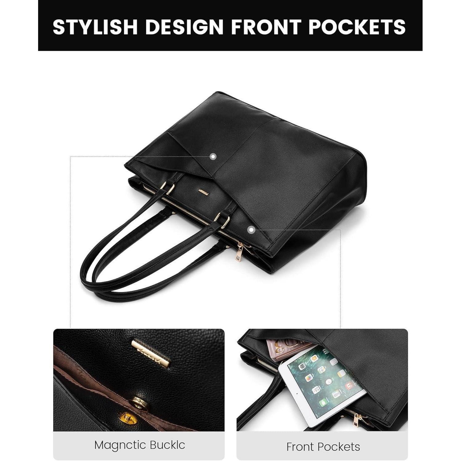 LuxusKollektion Laptoptasche Laptoptasche Damen 15,6 Zoll Handtasche Wasserdicht Schwarz