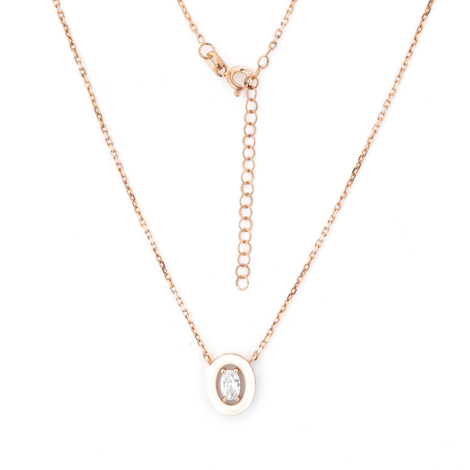 Golders Schmuckset Ohrringe + Collier aus 925 Silber, vergoldet (mit Zirkonia umrahmt in weißer oder schwarzer Emaille, 3-tlg), Elegante Halskette 45cm Kettenlänge Perfektes Schmuck Geschenk