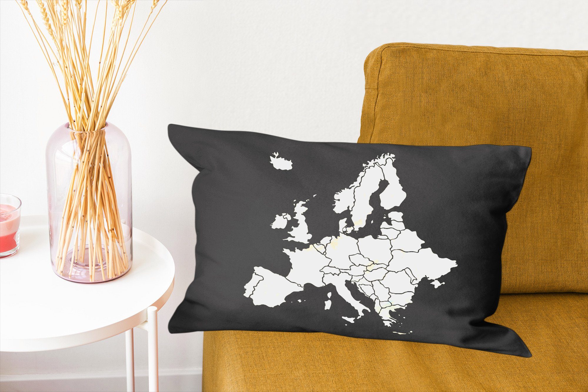 Karte Zierkissen, MuchoWow Schlafzimmer Europa - Dekokissen Wohzimmer Füllung, Dekokissen Dekoration, - mit Schwarz,