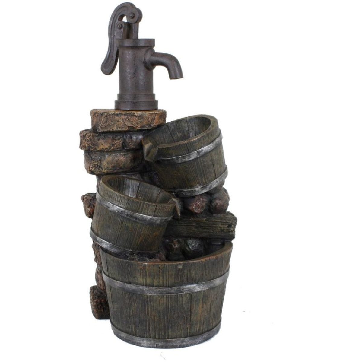 finehomegarden Zierbrunnen Gartenbrunnen Brunnen VENETIEN in Holz-/Stein-Optik mit Kaskade H75cm, (1 St), Polyresin Wasserspiel Garten / Paket
