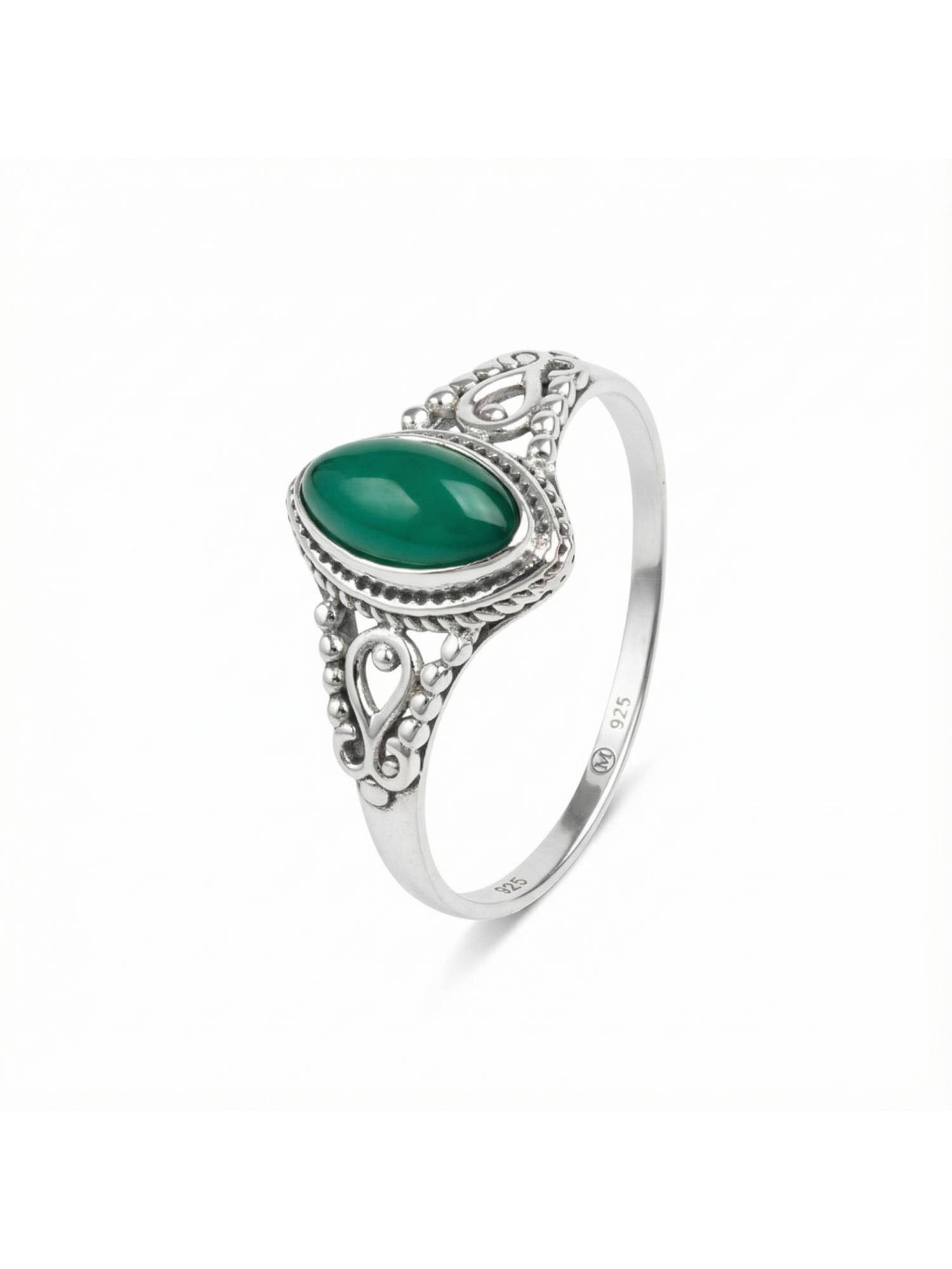 mantraroma Silberring MERANDAL aus 925 Silber mit grünen Onyx (Ring mit Schmuckbeutel), Damenring aus 925er Silber