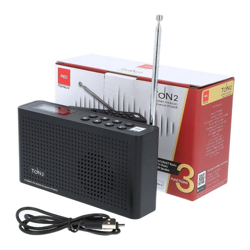RED OPTICUM TON 2 schwarz - Internet / FM Radio Internet-Radio ( Internetradio, FM Tuner, UKW mit RDS, Bluetooth Lautsprecher & WiFi - mit  integriertem Akku)
