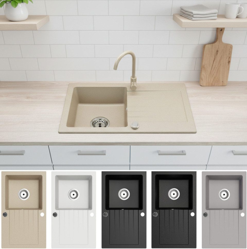 Faizee Home Granitspüle Granitspüle Küchenspüle Granit Siphon Einbauspüle Spülbecken 75x43,5