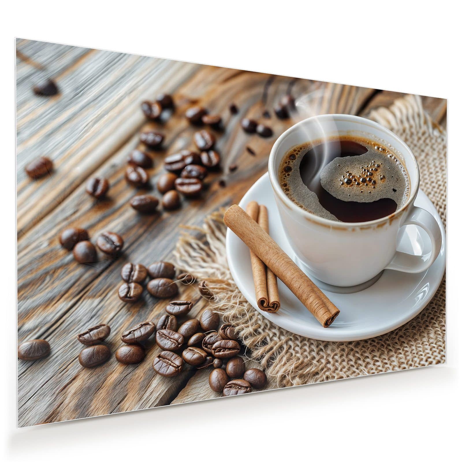 Primedeco Glasbild Wandbild Kaffee und Zimt mit Aufhängung, Kaffee (21 verschiedene Größen, 1 St), Elegante Aufhängung