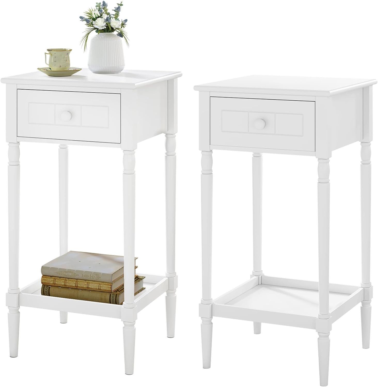 Woltu Nachttisch (2-St), mit Schublade offener Ablage, Schmal, Weiß günstig online kaufen