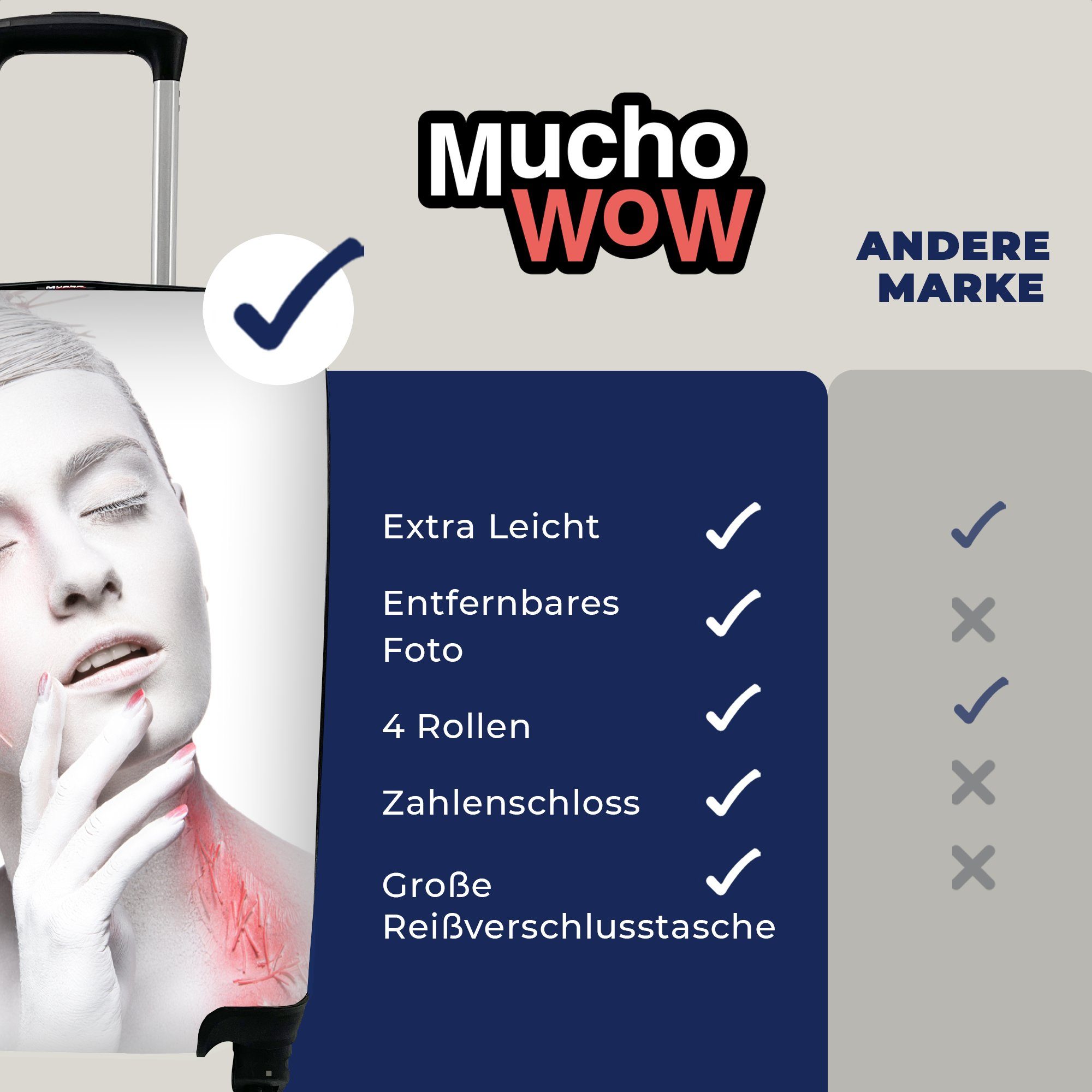 Ferien, Kunst, Frau Rot - Handgepäck - für Reisetasche Trolley, rollen, Weiß Handgepäckkoffer mit MuchoWow Reisekoffer - 4 Rollen,