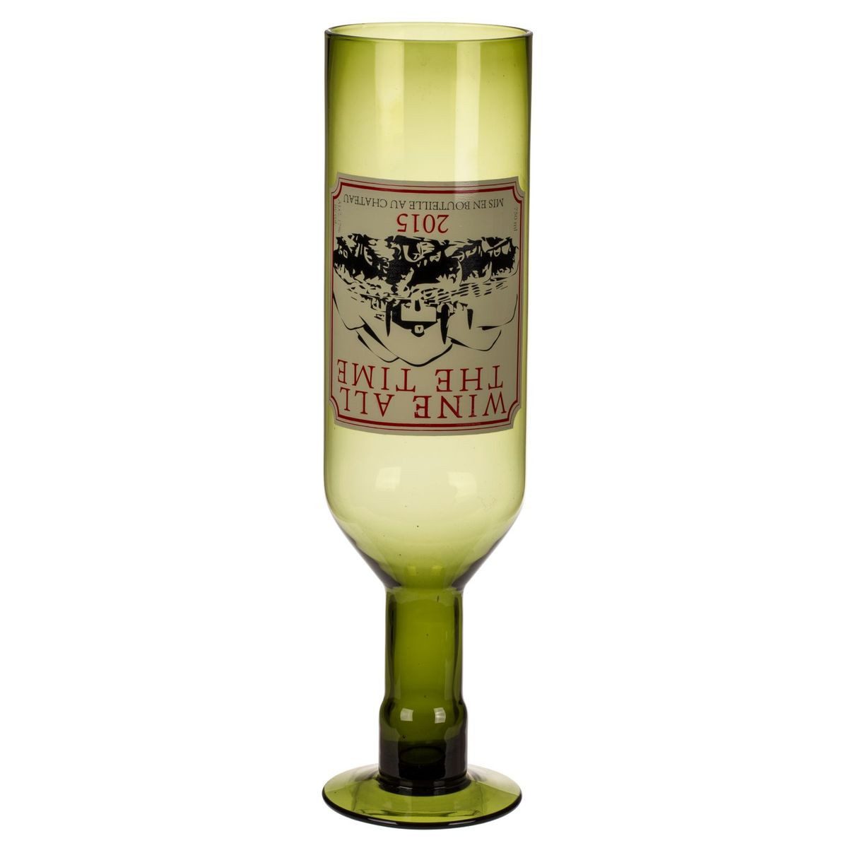 Out of the Blue Glas Trinkglas im Weinflaschen Design 750ml aus grünem Kunststoff mit Griff, 1-tlg., Kunststoff, Scherzartikel