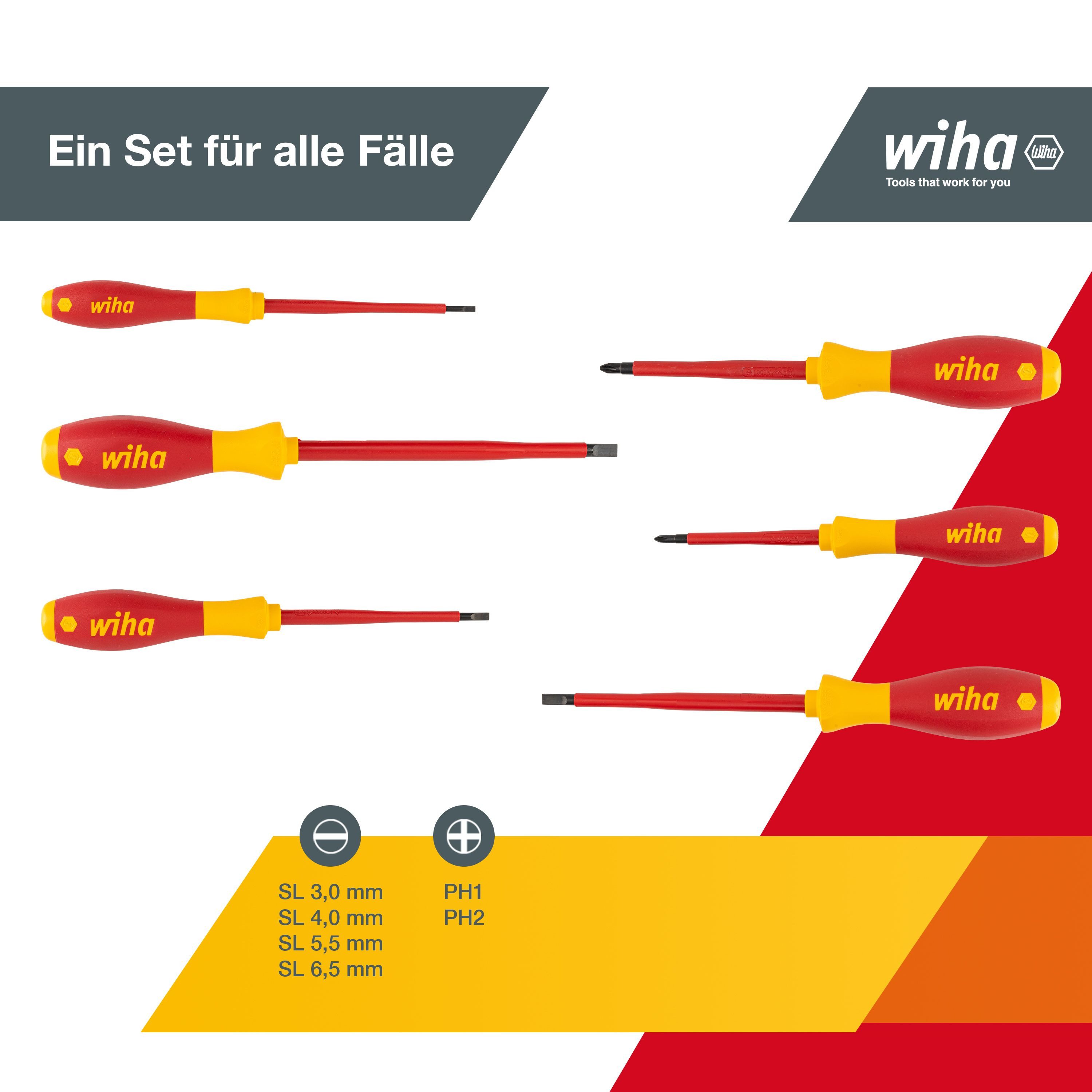 Wiha Schraubendreher Profi (00833) - 6 tlg., VDE, Elektriker, Schlitz, Kreuz