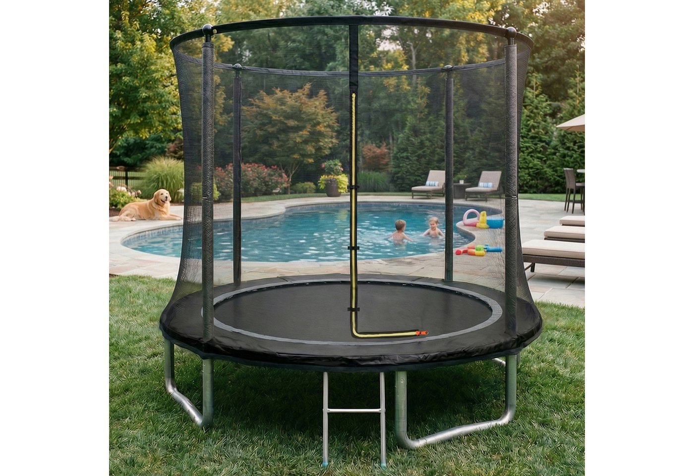 GUNJI Gartentrampolin 183/228/305 cm Garten-Kindertrampolin, max. Belastbarkeit 150KG, Ø 222 cm, (183 cm, (183/ 228/305/366/427 cm, Outdoor-Gartentrampolin mit Sicherheitsnetz, doppelter Schutz mit Schutzmatte)-ostern geschenke)