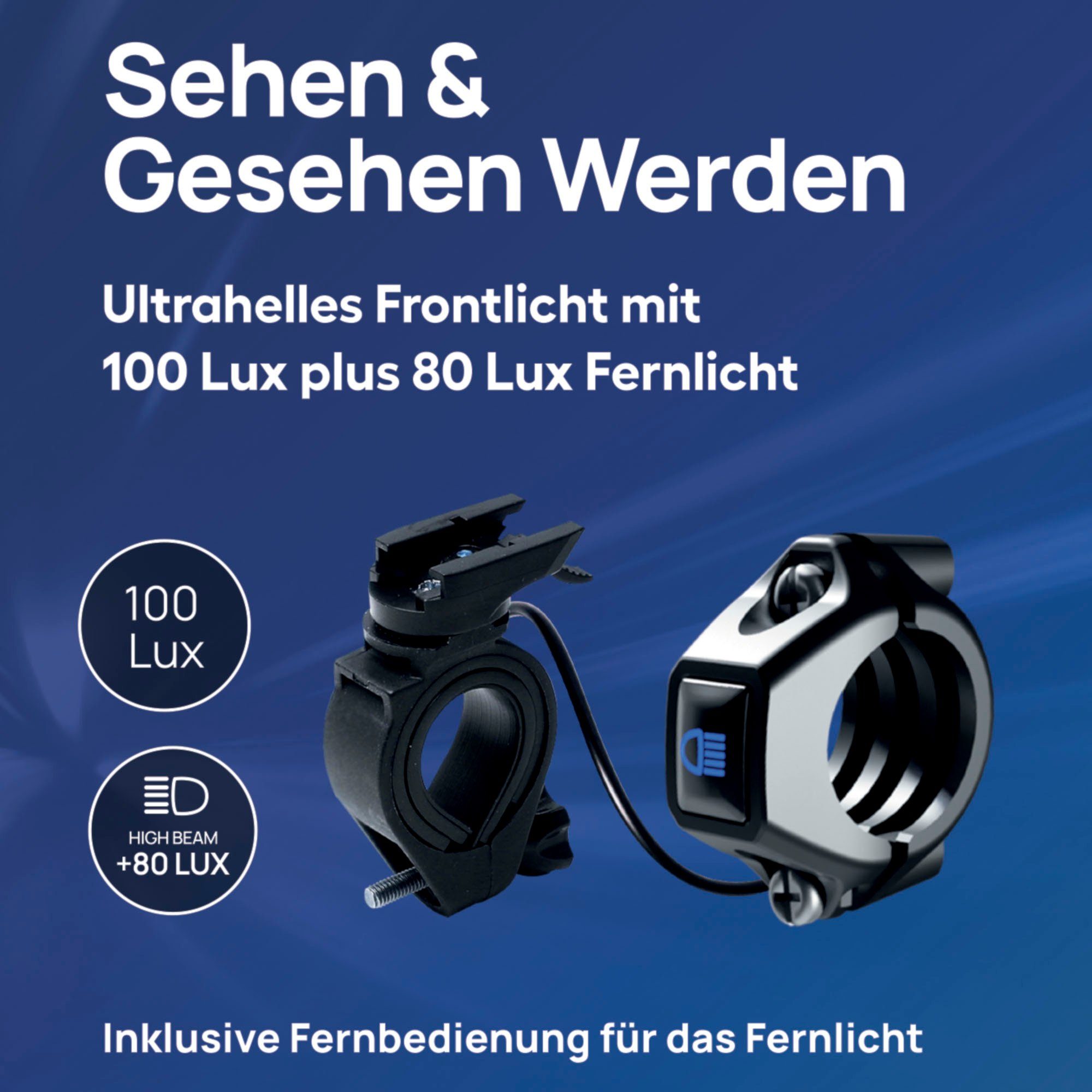 FISCHER Fahrrad Fahrrad-Frontlicht LED-Akku Frontlicht 100 Lux Fernlicht