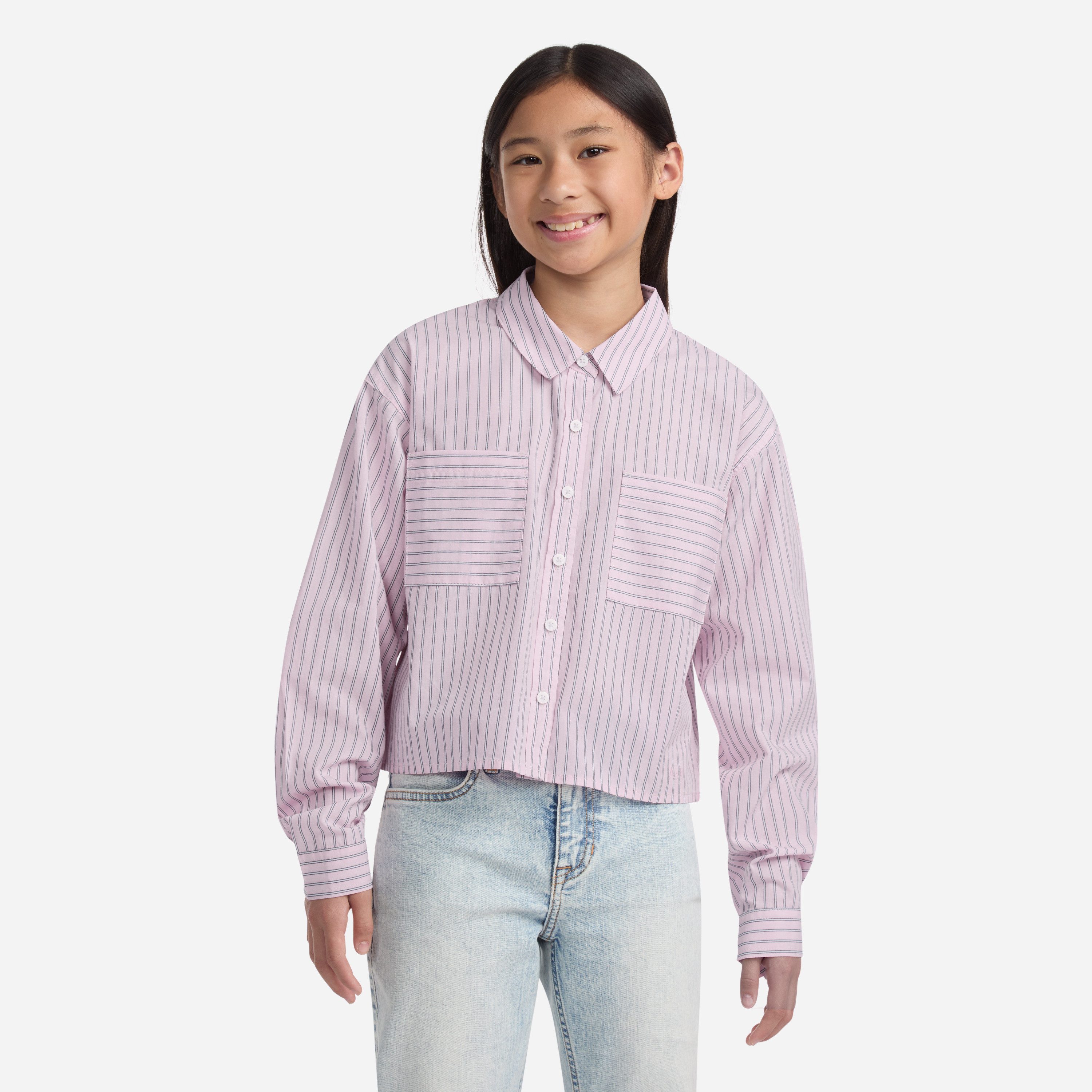 Abercrombie Kids Hemdbluse BUTTON FRONT BOXY SHIRT kurz und mit feinen Streifen, for girls
