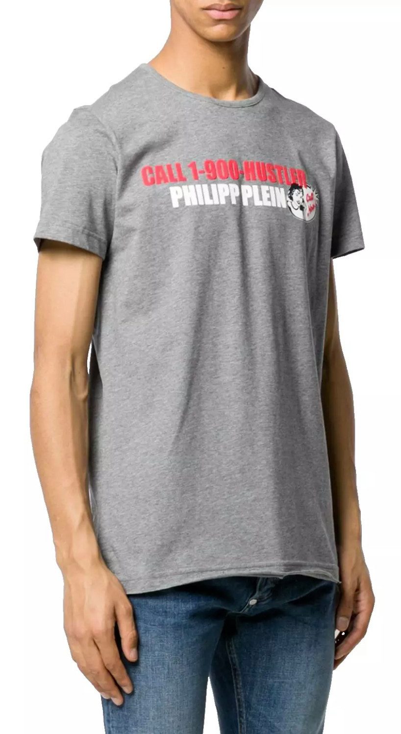PHILIPP PLEIN T-Shirt Platinum Cut Round Neck Statement Shirt Saumnähte mit Zweinadelstich,Hexagonales Logo,Gerippter Halsausschnitt