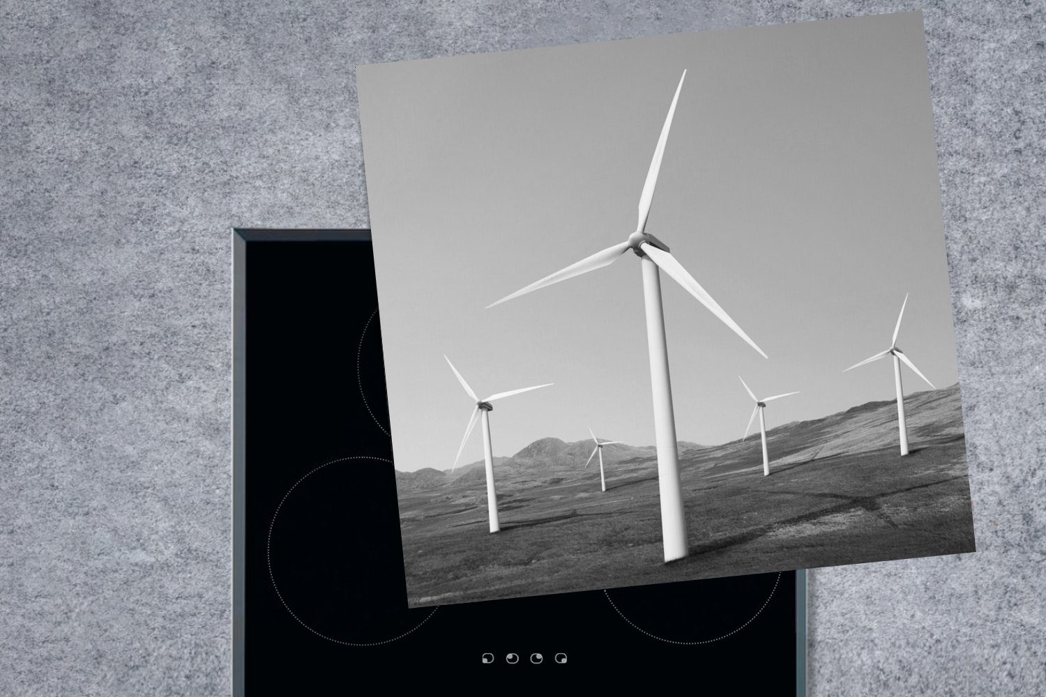 Vinyl, Weiß, für cm, tlg), Schwarz - Windmühle MuchoWow Arbeitsplatte (1 Herdblende-/Abdeckplatte 78x78 küche - Ceranfeldabdeckung,