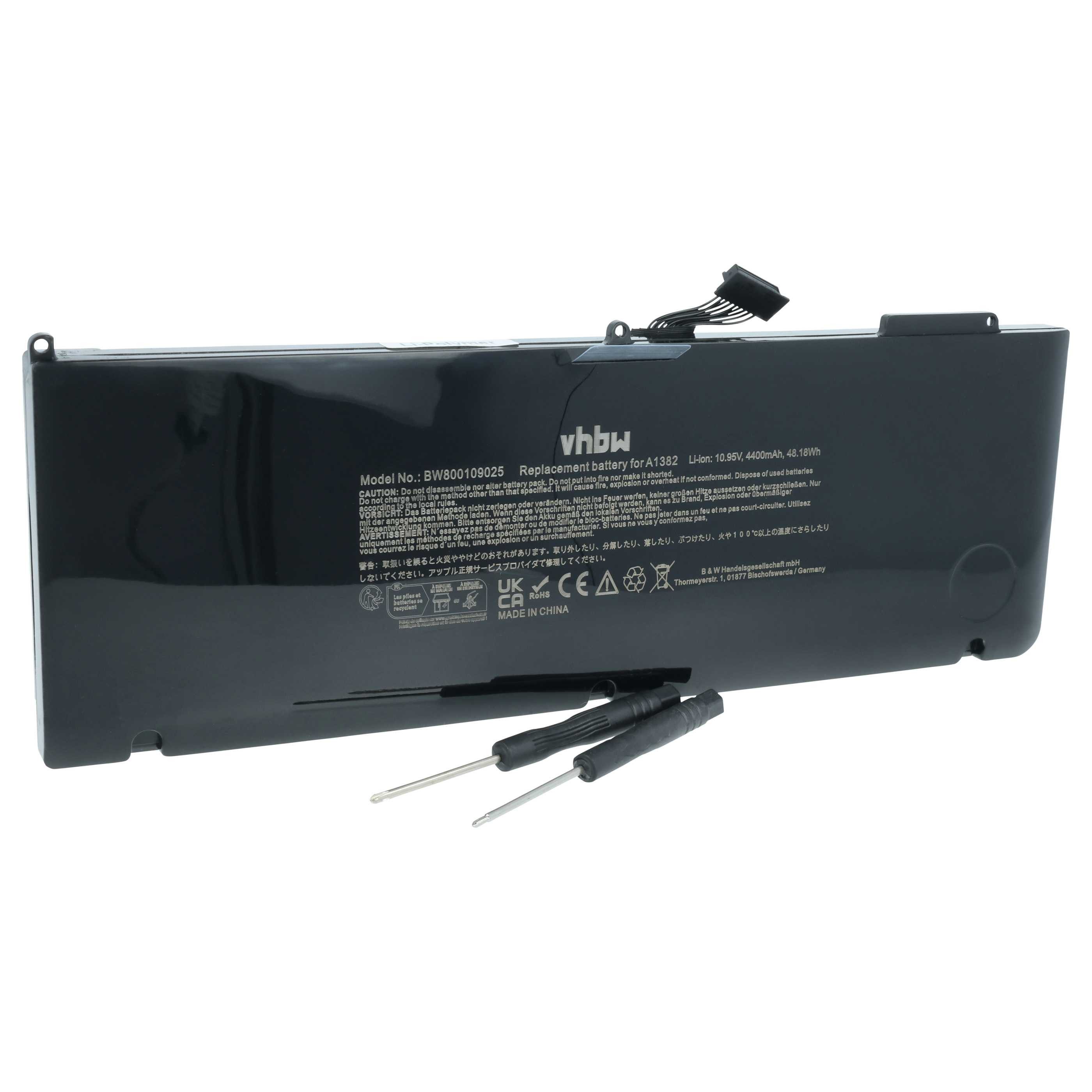 vhbw Akku Ersatz für Apple A1382, 020-7134-01, 020-7134-A, 661-5844 für Laptop-Akku Akku Li-Polymer 4400 mAh (10,95 V, 1 St), Leistungsfähiger Austausch-Akku für Notebook, Wiederaufladbar, Jede