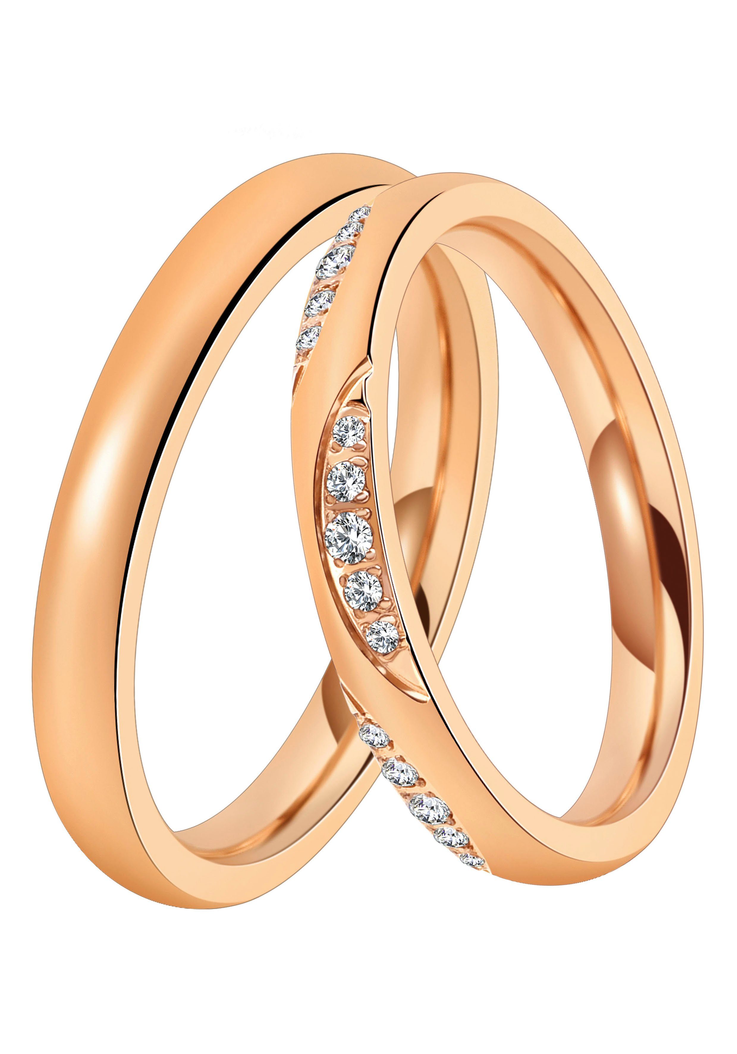 DOOSTI Trauring Schmuck Trauring mit Edelstahl Partnerring ohne roségoldfarben Ehering Zirkonia Geschenk LIEBE, o