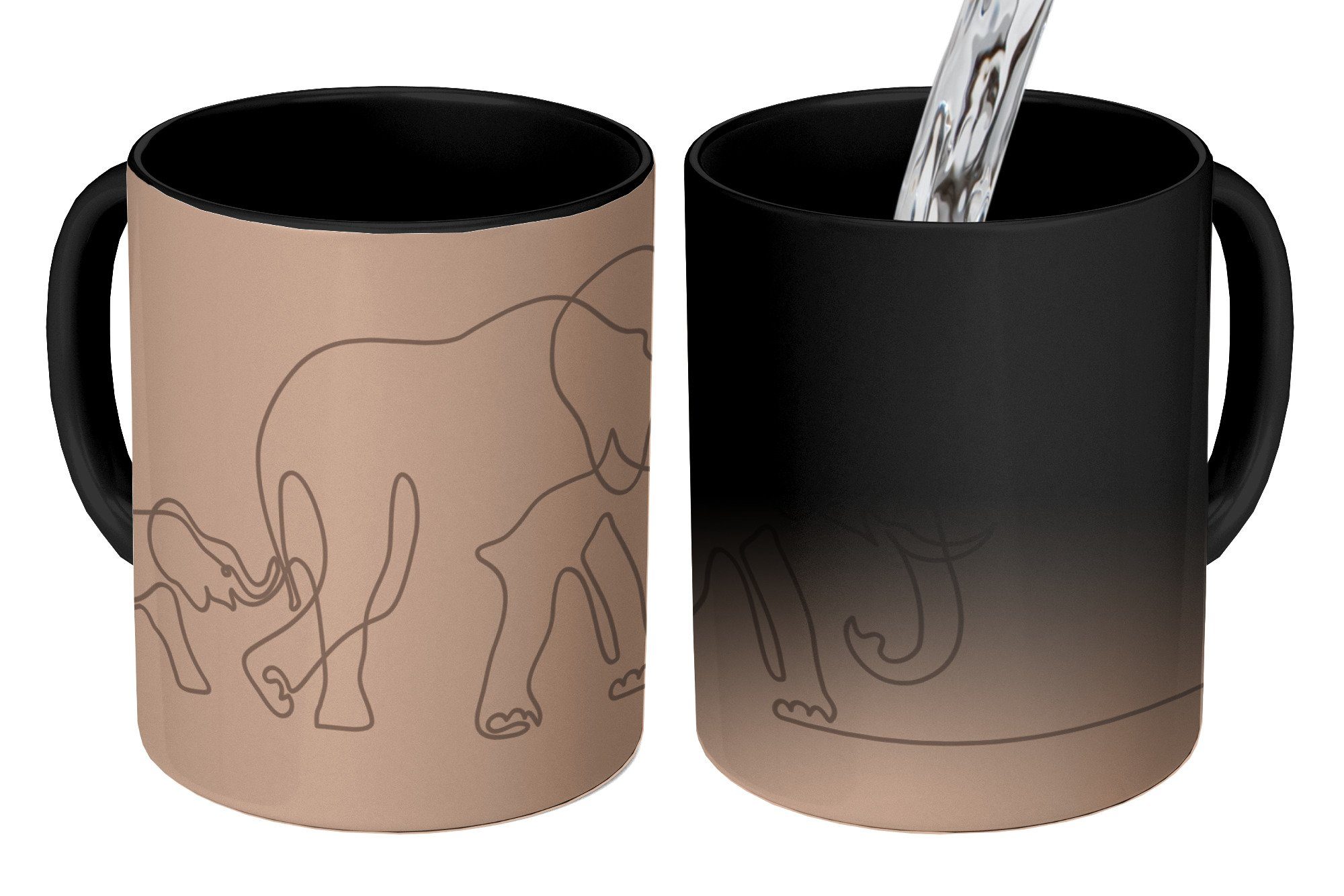 MuchoWow Tasse Elefant - Einfach - Minimalismus, Keramik, Farbwechsel, Kaffeetassen, Teetasse, Zaubertasse, Geschenk