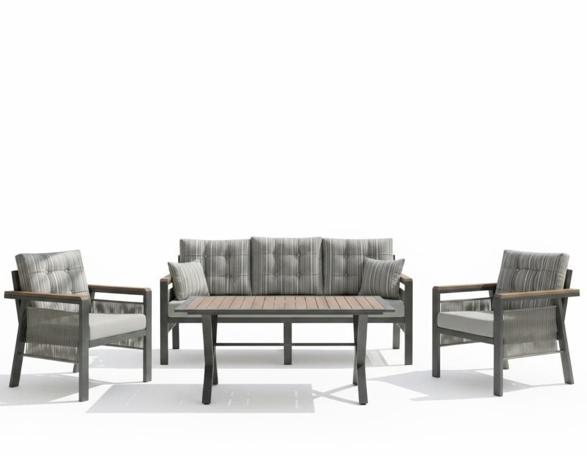 Xlmoebel Gartenlounge-Set Grau Terrassen-Set mit 3-Sitzer-Sofa, Sesseln und Tisch, (Gartenlounge-Set, 3-tlg., Grau Terrassen-Set 3-Sitzer), Made in Europa