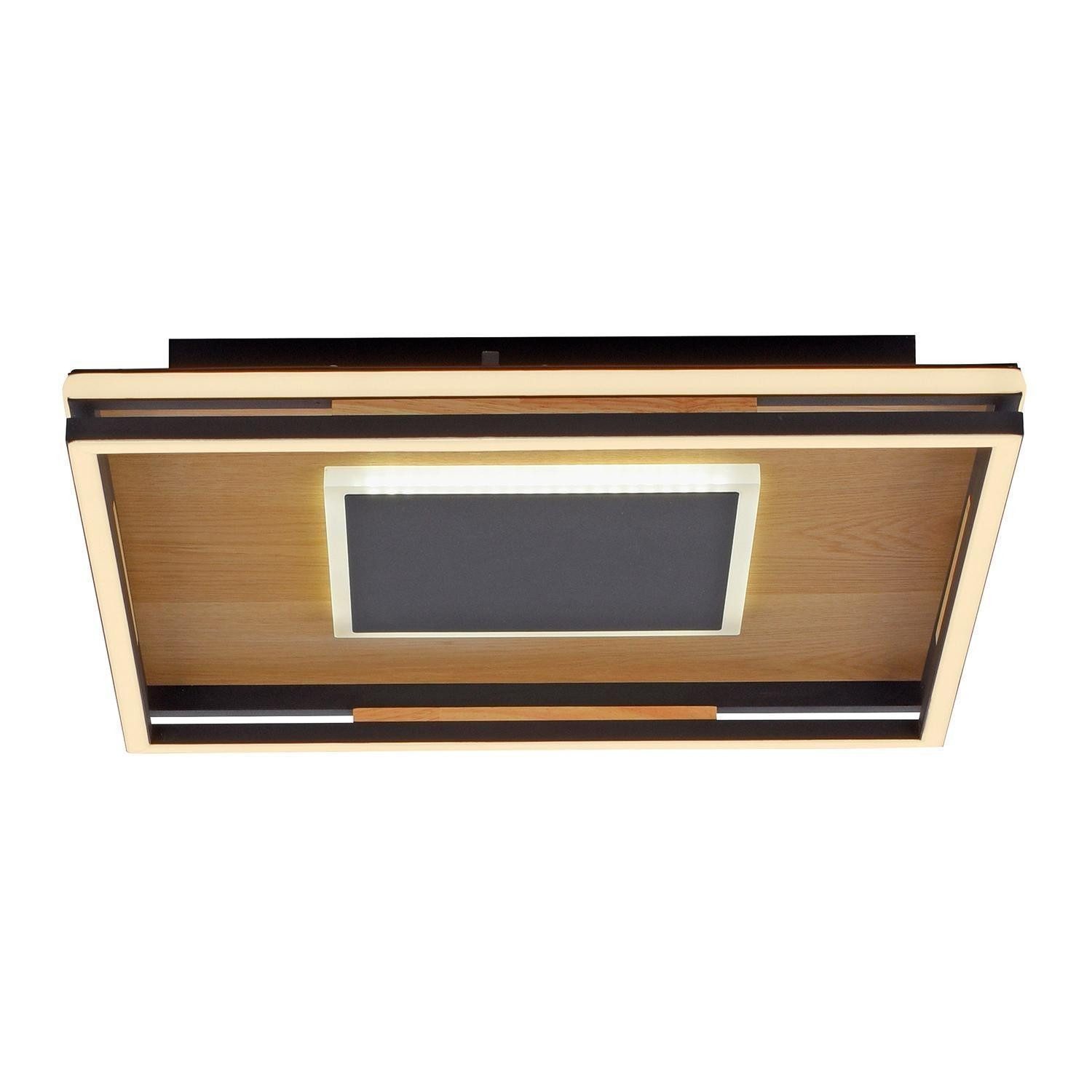 Paul Neuhaus LED Deckenleuchte FAMERA, Braun, Schwarz, Holzfurnier, Metall, Anpassung der Farbtemperatur, Dimmbar, LED fest integriert, Extra-Warmweiß, Neutralweiß, mit Fernbedienung, Memoryfunktion, B 45 x H 8 x T 45 cm