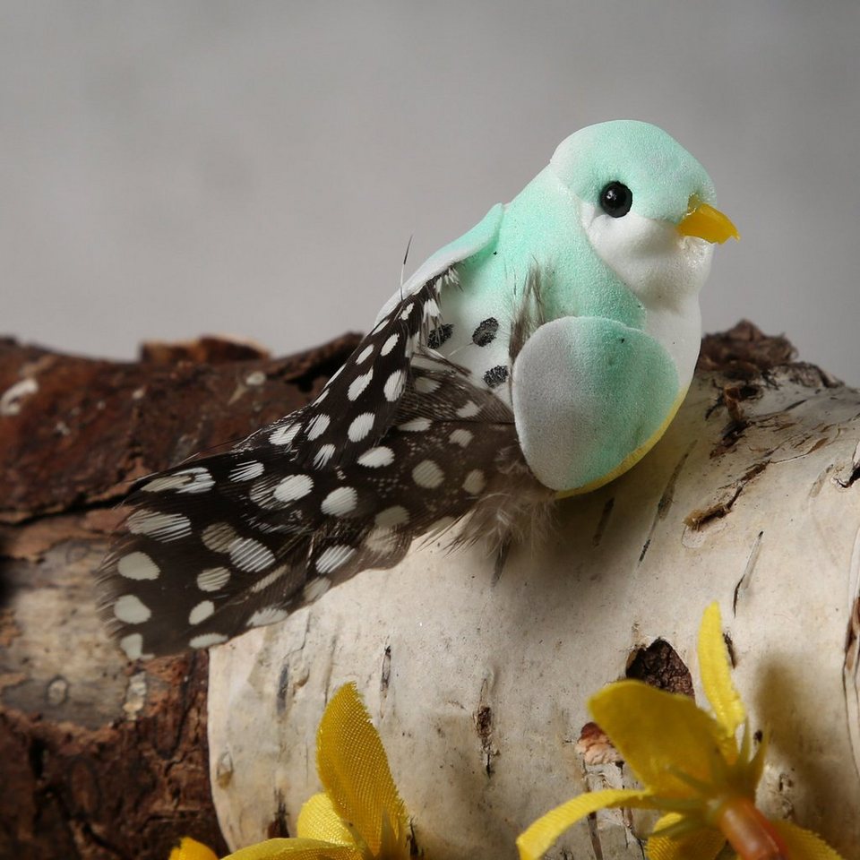MARELIDA Tierfigur Mini Deko Vögel mit Federn Klammer Frühling Osterdeko  2,5cm blau 2St. (2 St)