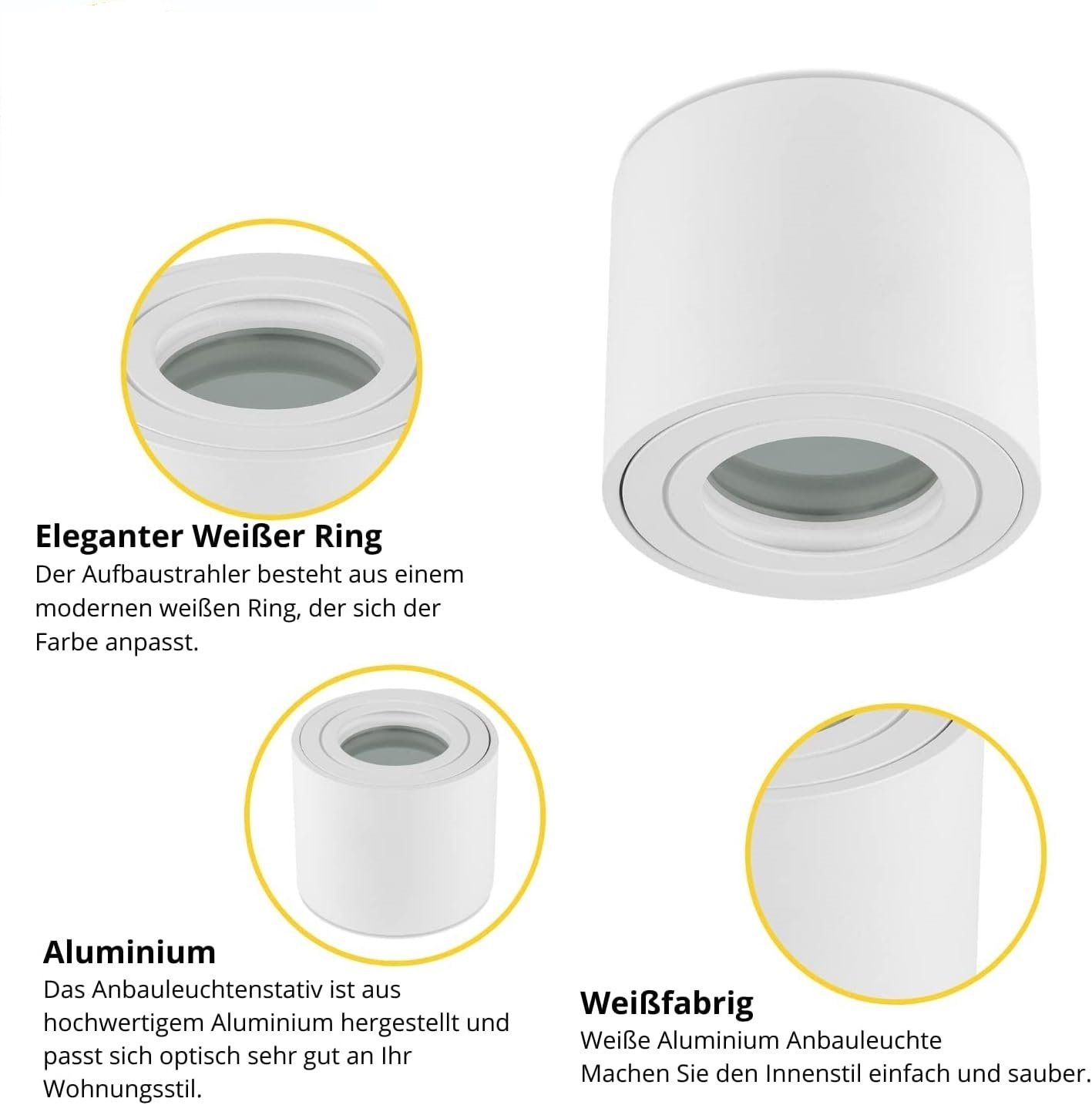 Leuchtmittel, 4 Aufbauspot Bad LED, Aufbaustrahler flach Badezimmer, LED aus matt weiß Sweet IP44 Aluminium ohne Aufbauleuchte stück