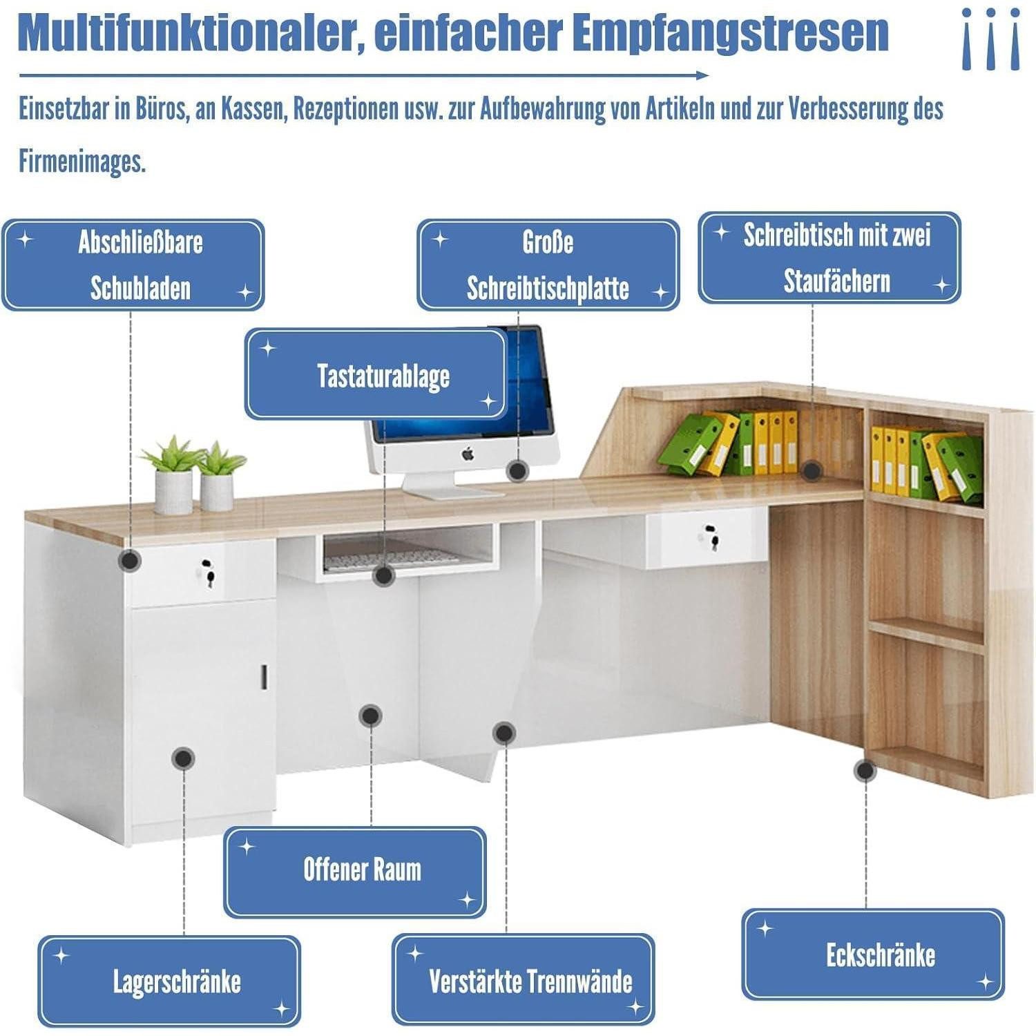 LuxusKollektion Empfangstheke Empfangstheke Weiß + Schwarz (Oben Rechts) 100x60x100cm